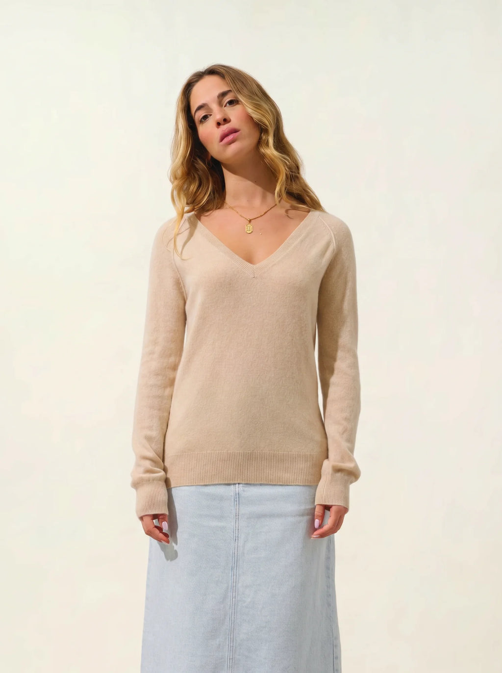 GIUSALET Pullover V-Ausschnitt Sand