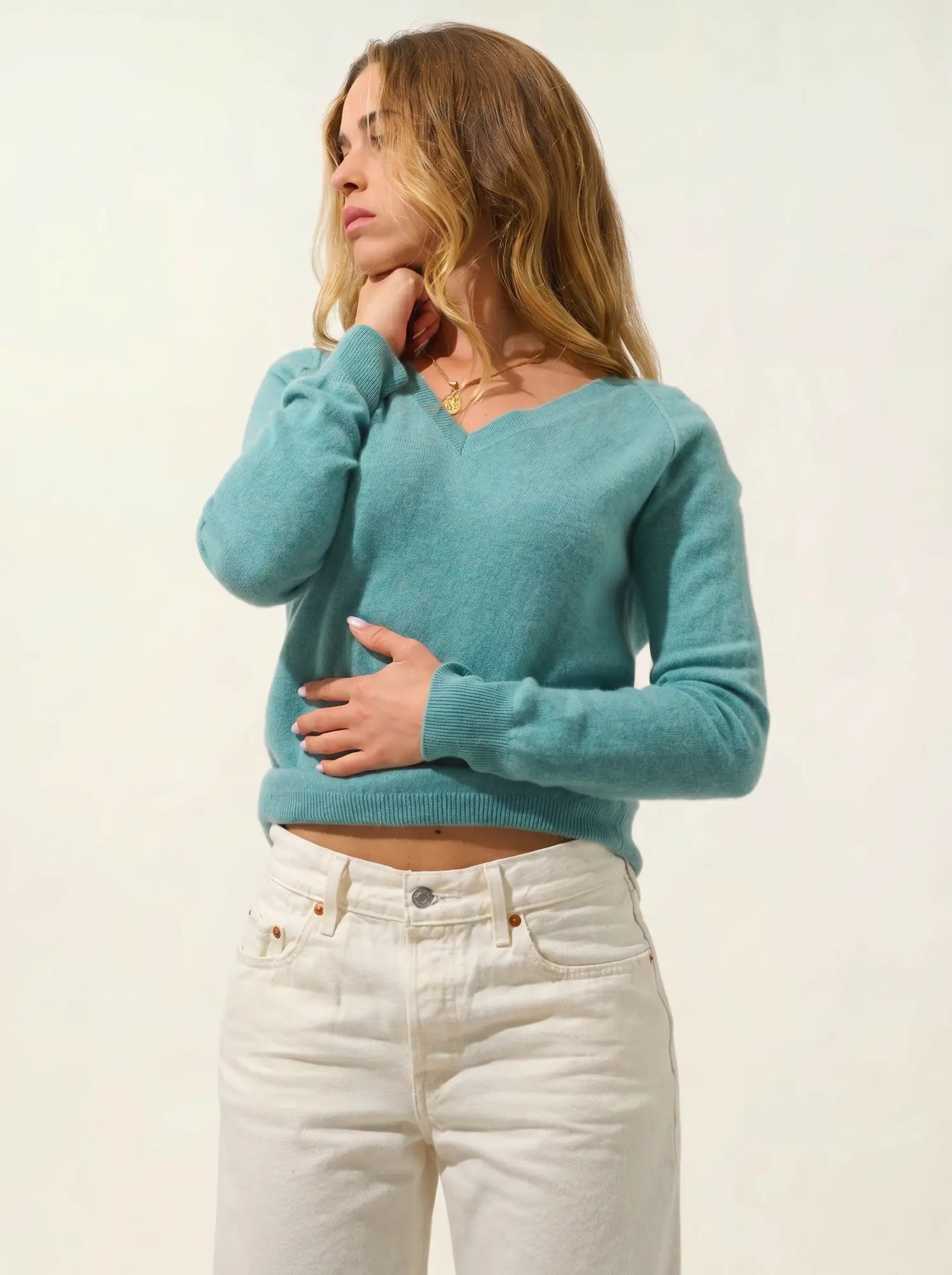 GIUSALET sweater v-neck heather green