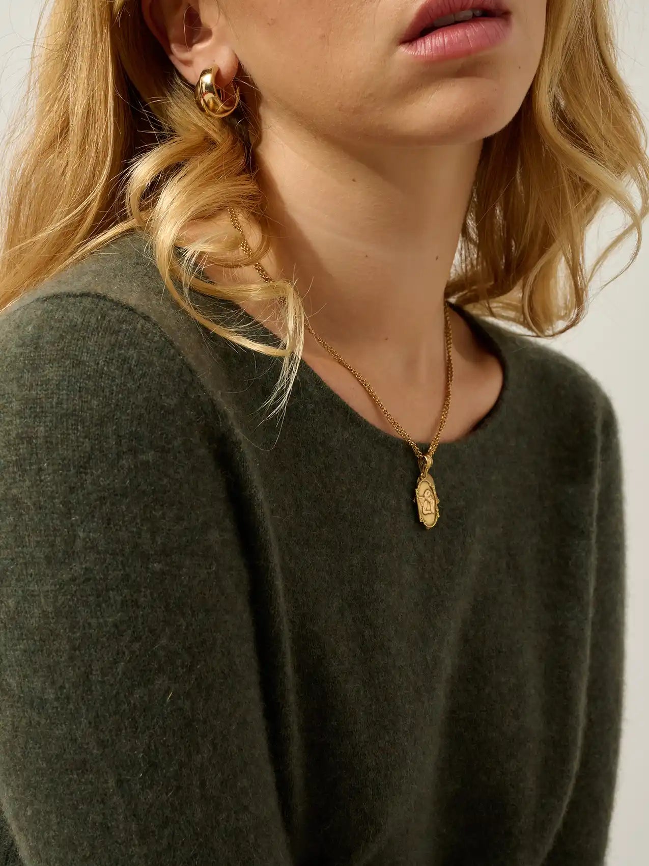 ARMET kleid rundhalsausschnitt khaki meliert
