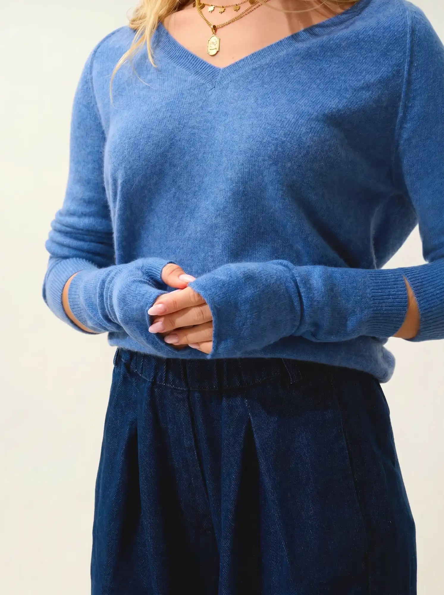 SERRE fingerless gloves denim blue