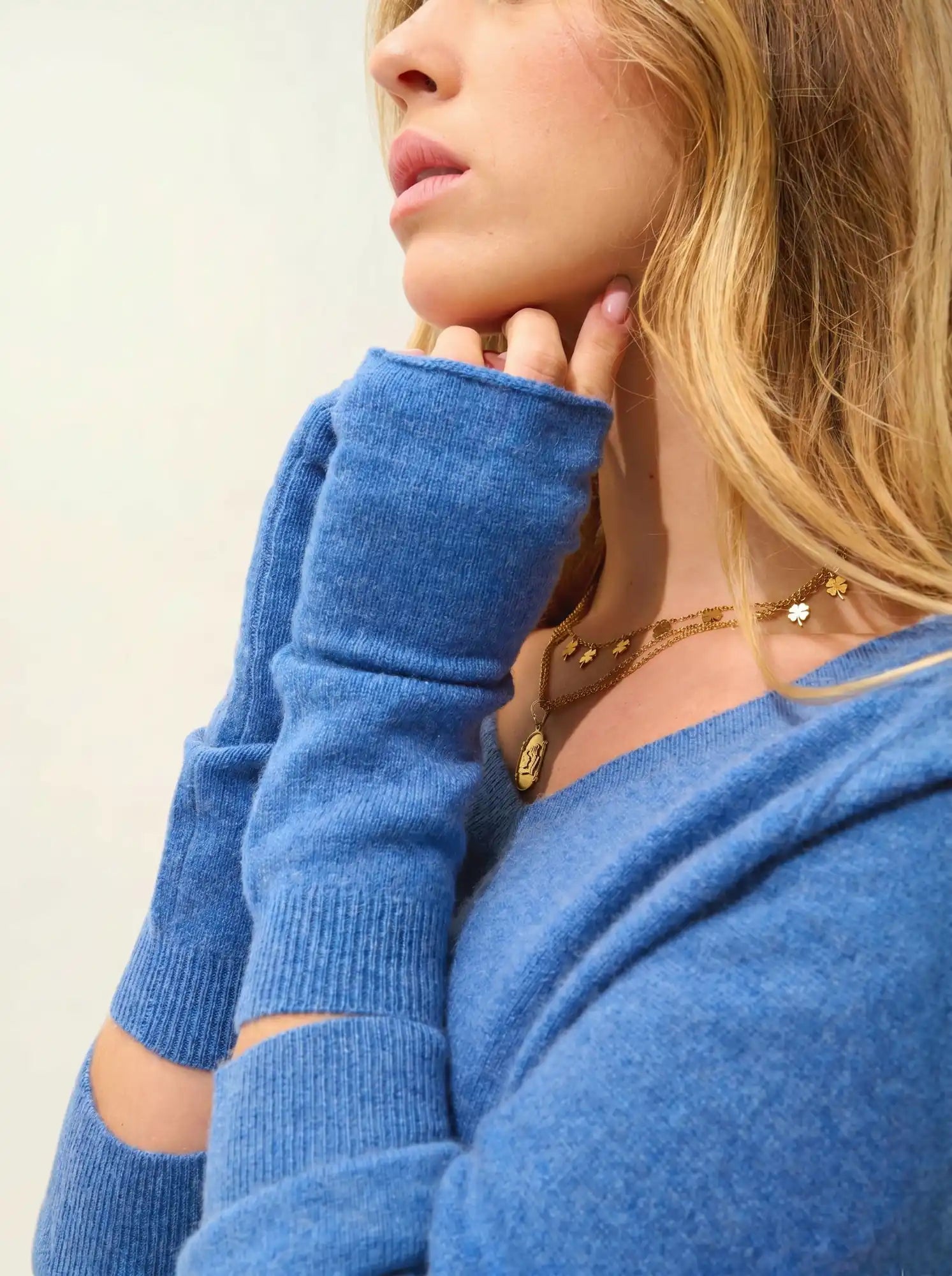SERRE fingerless gloves denim blue