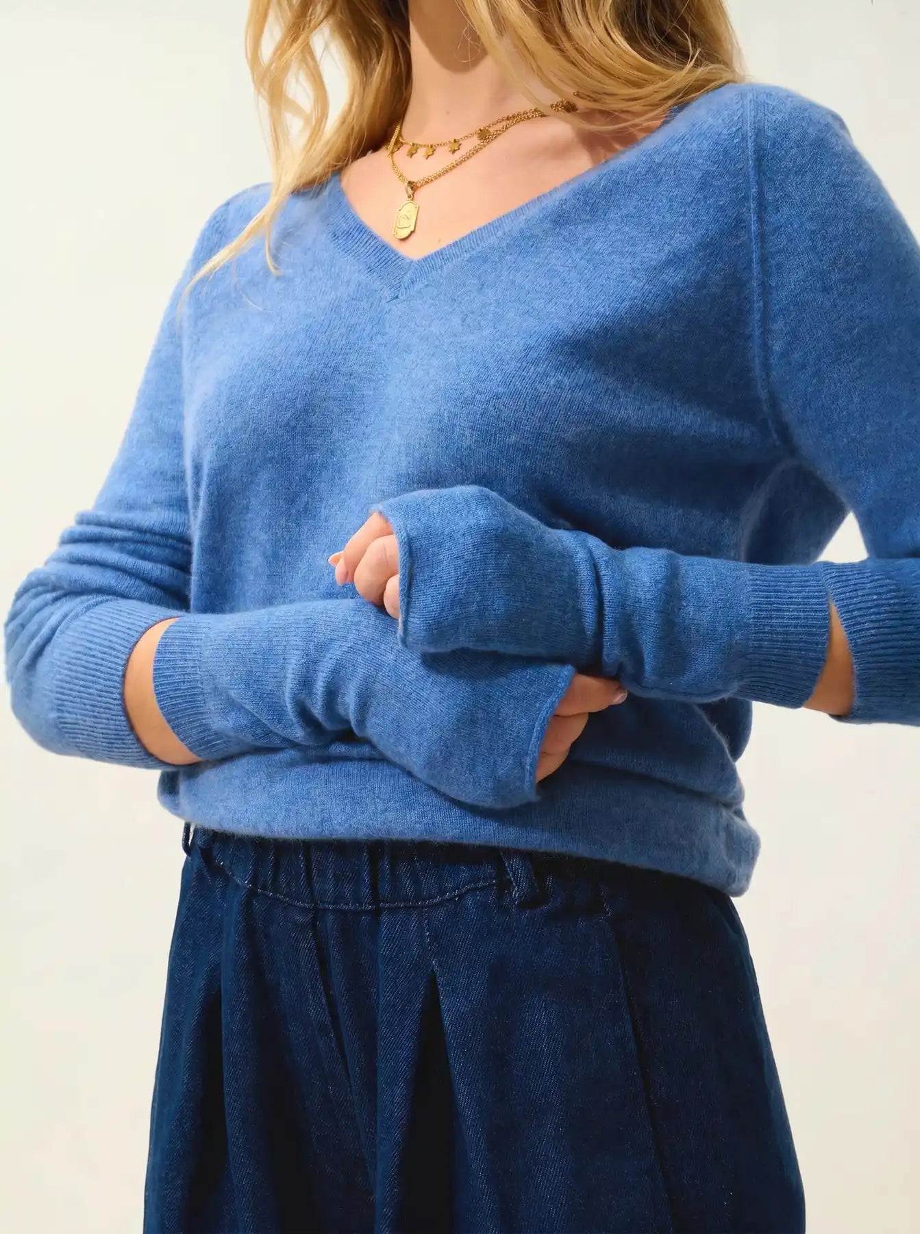 SERRE fingerless gloves denim blue