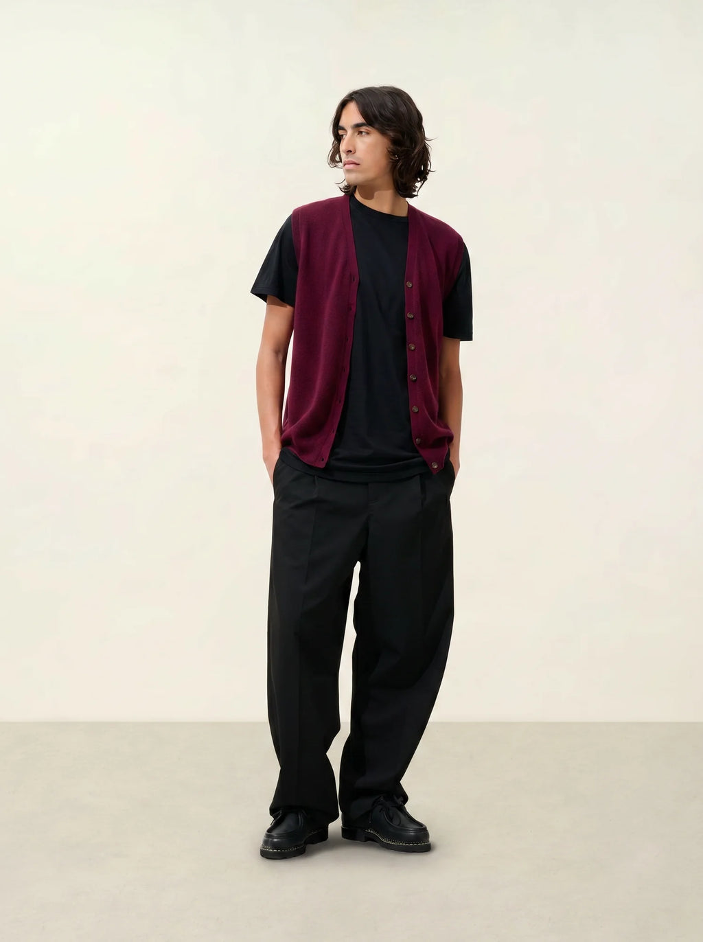HUGO cardigan col V sans manches mûre