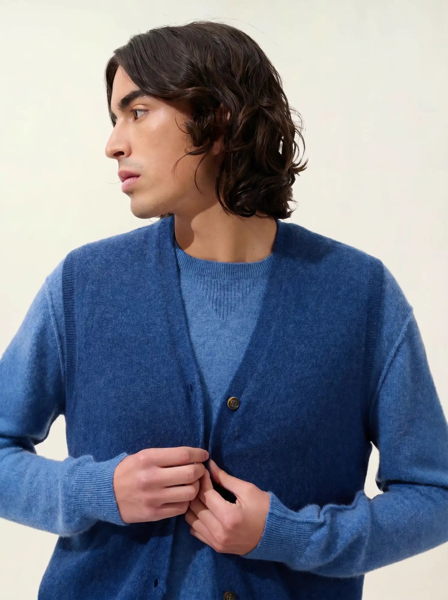 HUGO cardigan v-neck sleeveless heather ocean