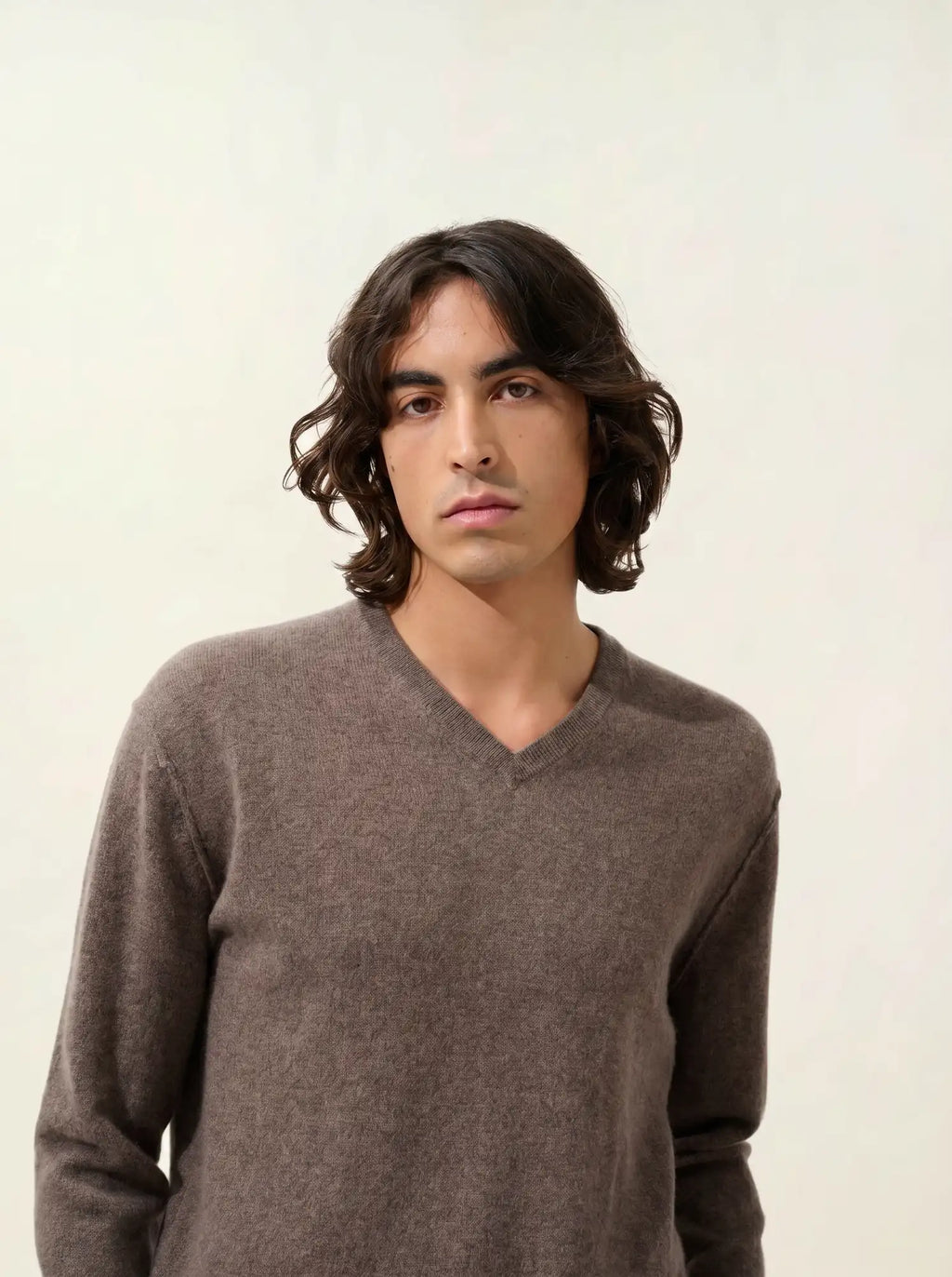 TIMEO Pullover V-Ausschnitt Taupe meliert
