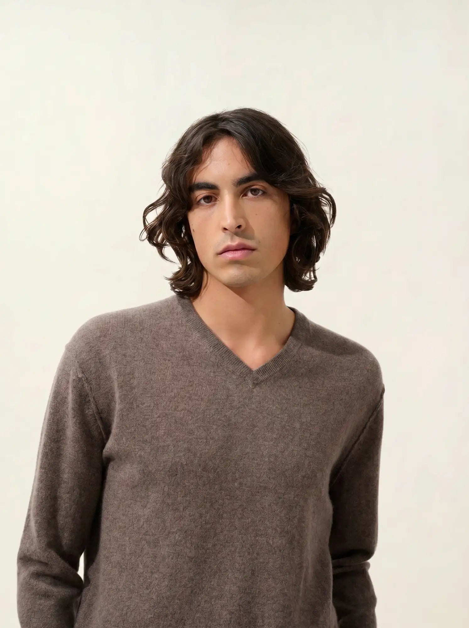 TIMEO pullover v-ausschnitt taupe meliert