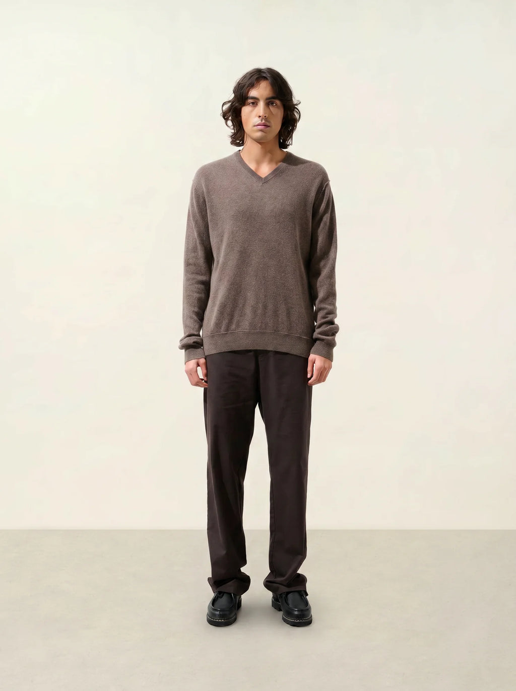 TIMEO Pullover V-Ausschnitt Taupe meliert