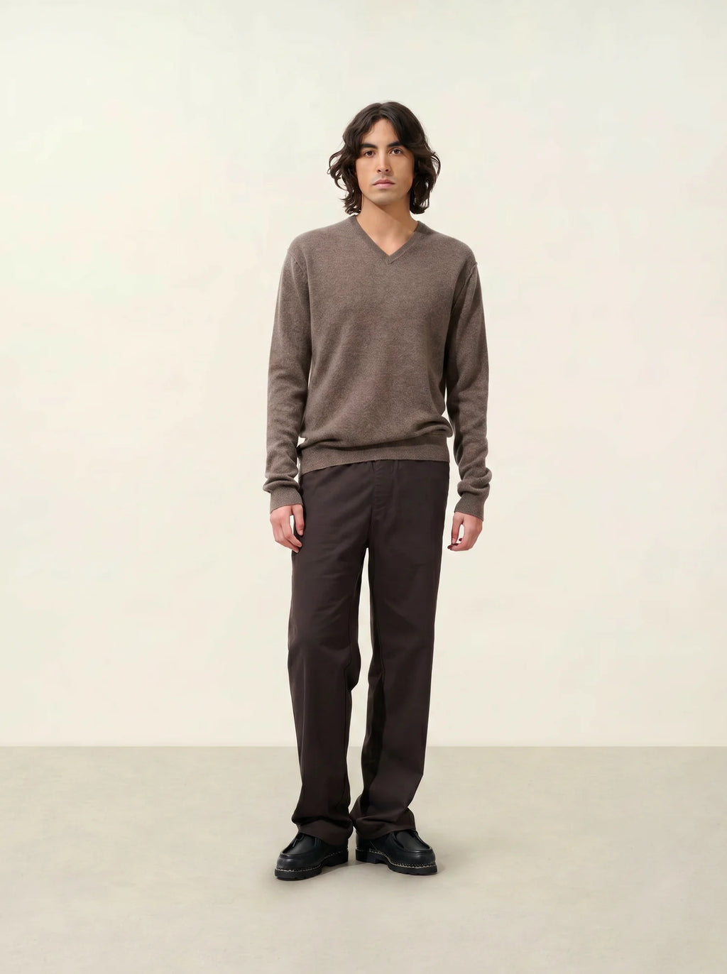 TIMEO Pullover V-Ausschnitt Taupe meliert