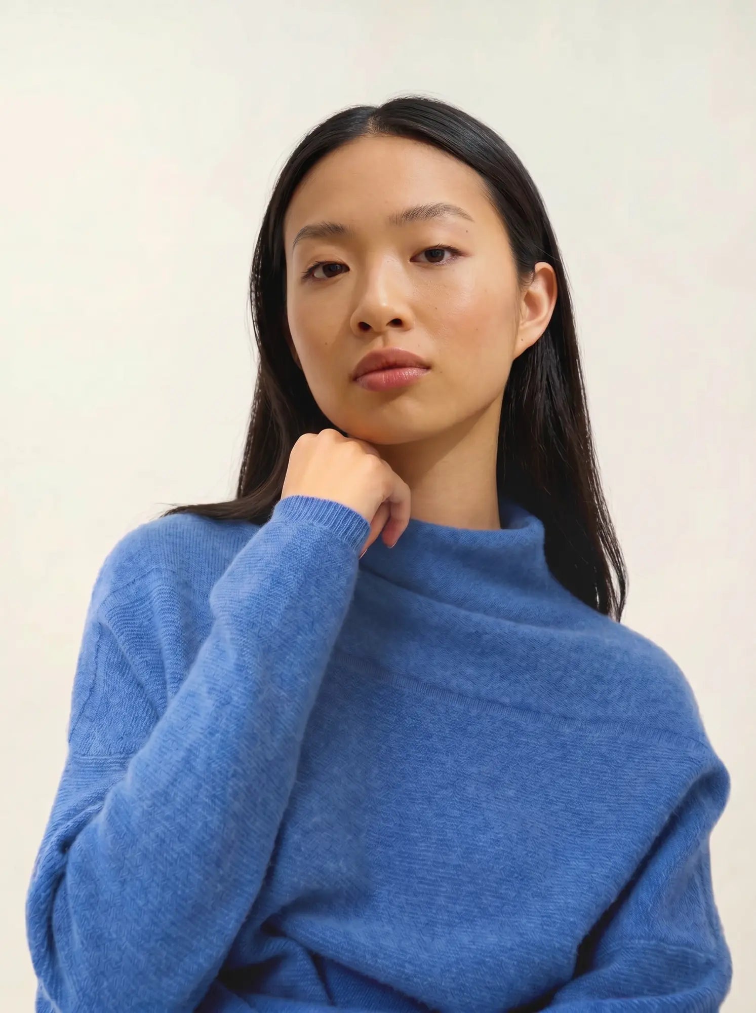 COLLIN pull col roulé bleu denim