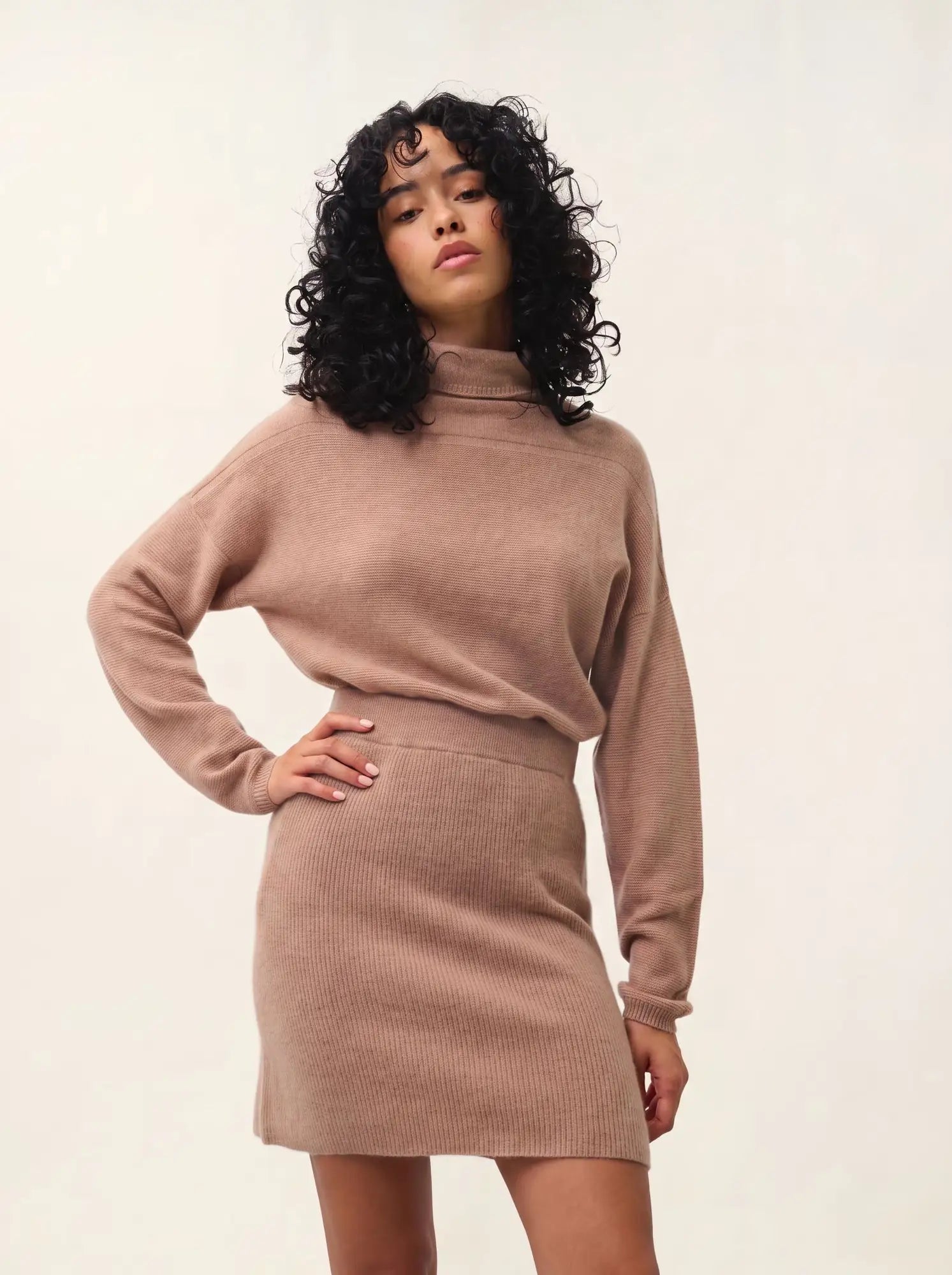 COLLIN pull col roulé camel chiné