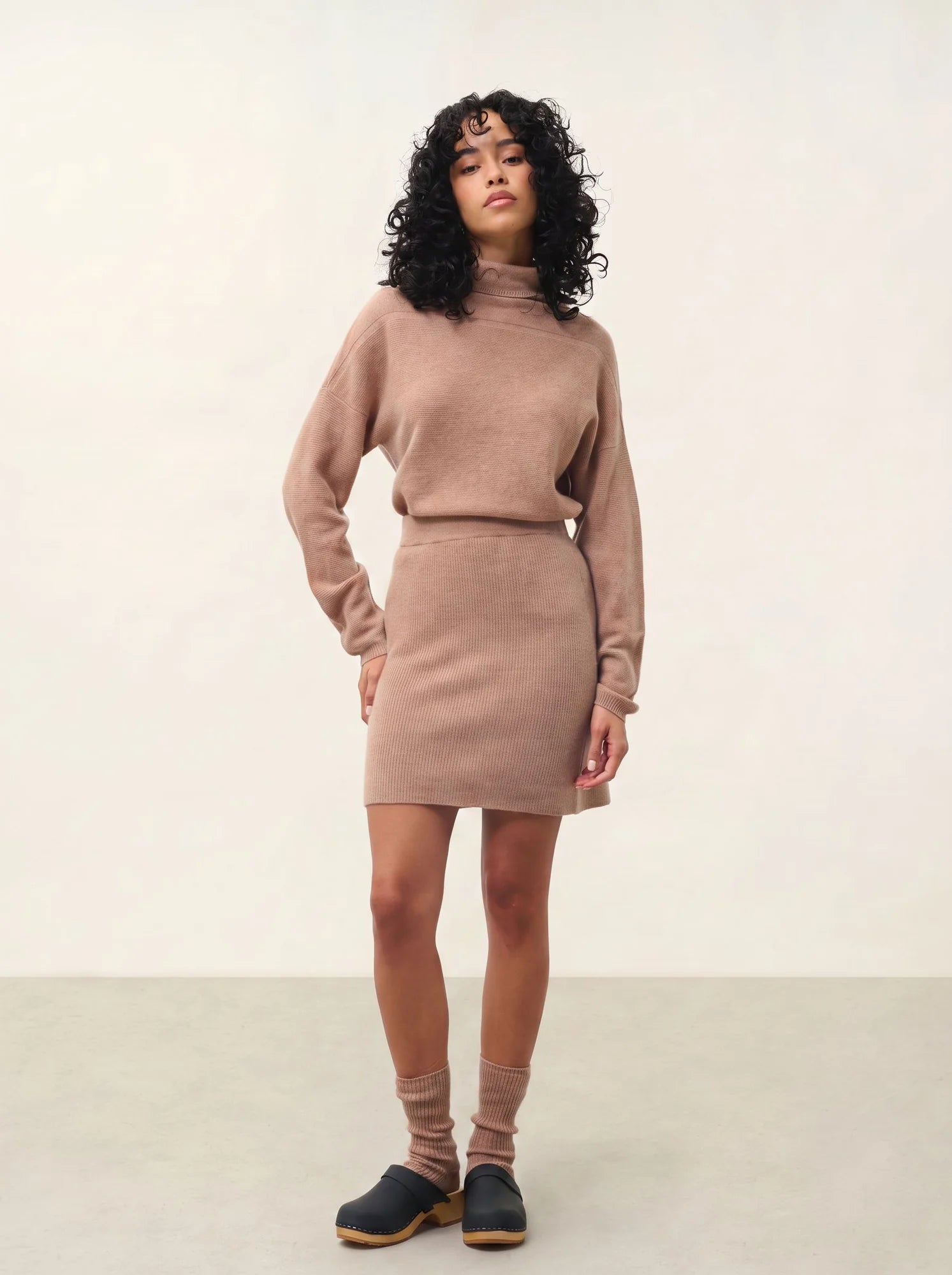 COLLIN pull col roulé camel chiné