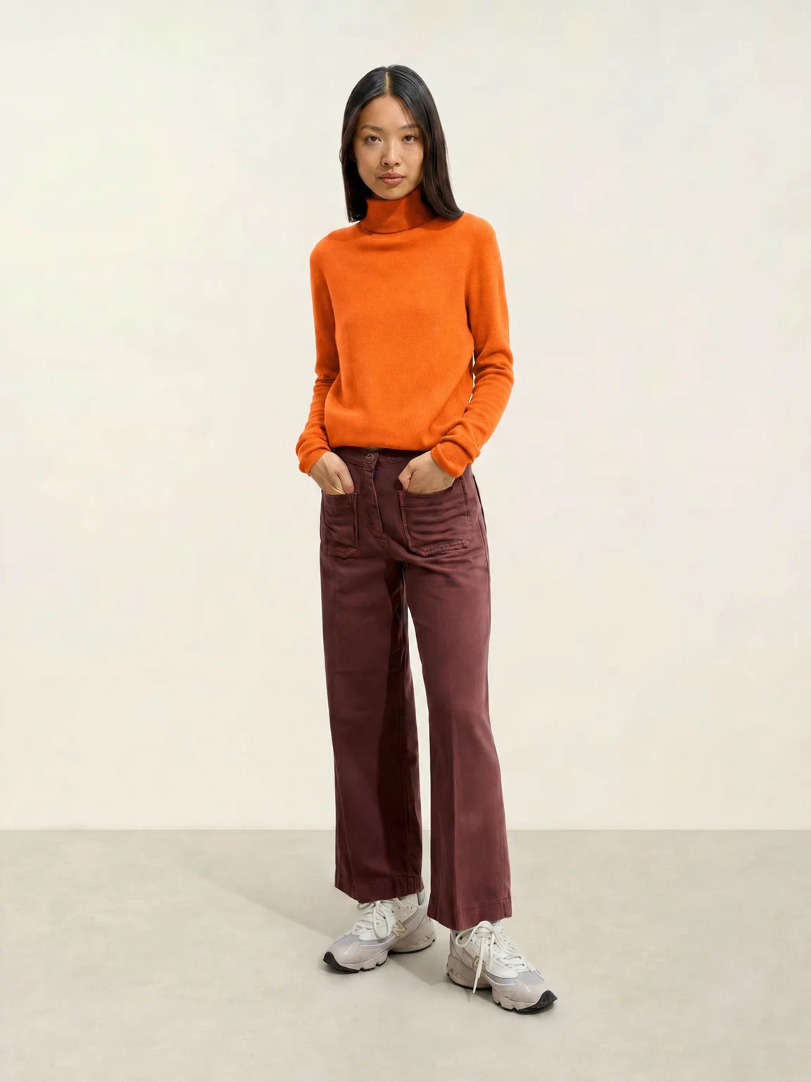 BISE Pull Col Roulé Orange Fluo