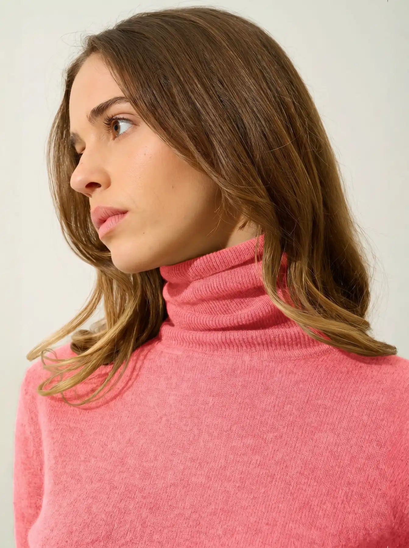 BISE Pull Col Roulé Rose Chiné