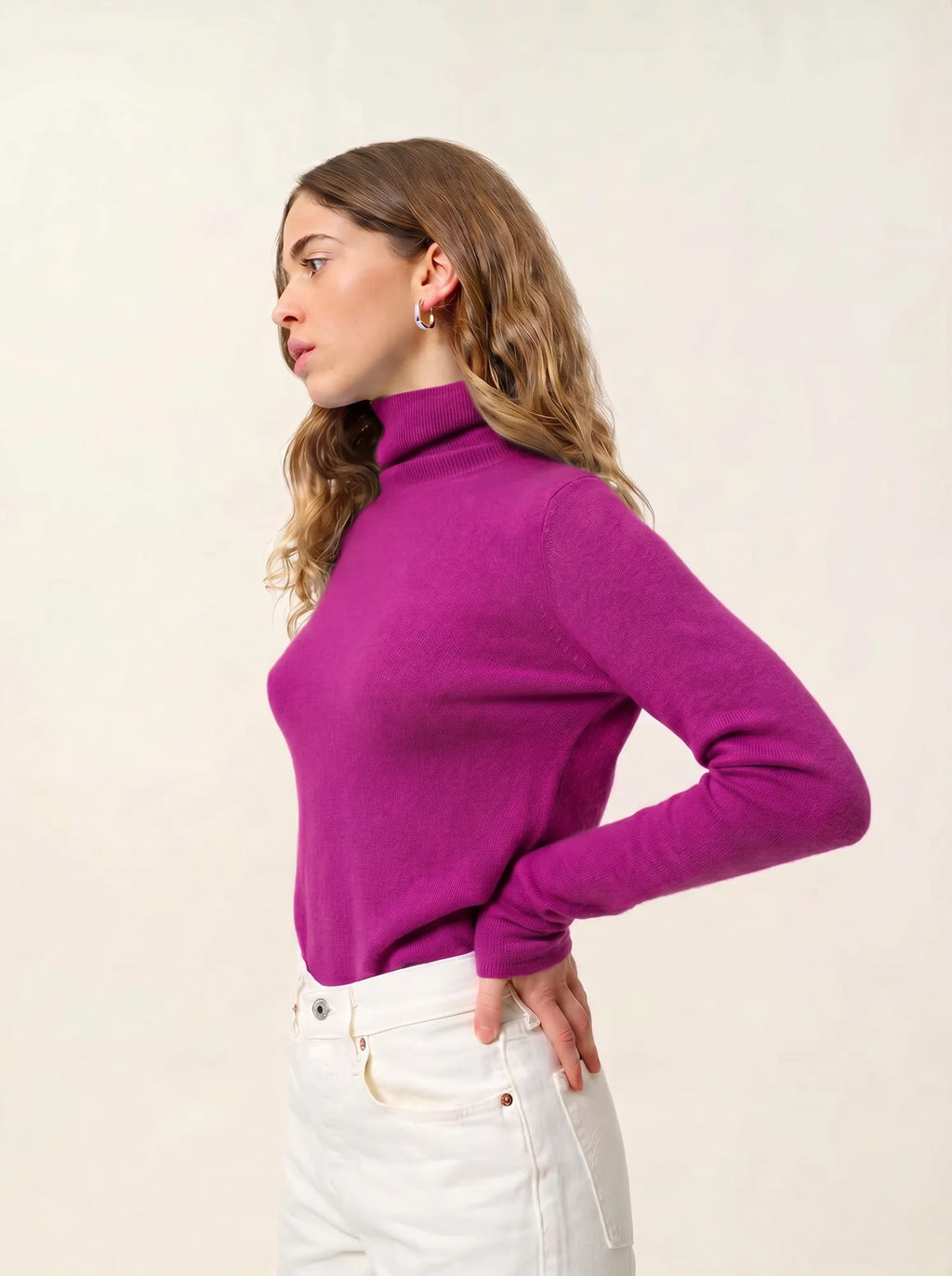 BISE Pull Col Roulé Violet Fluo