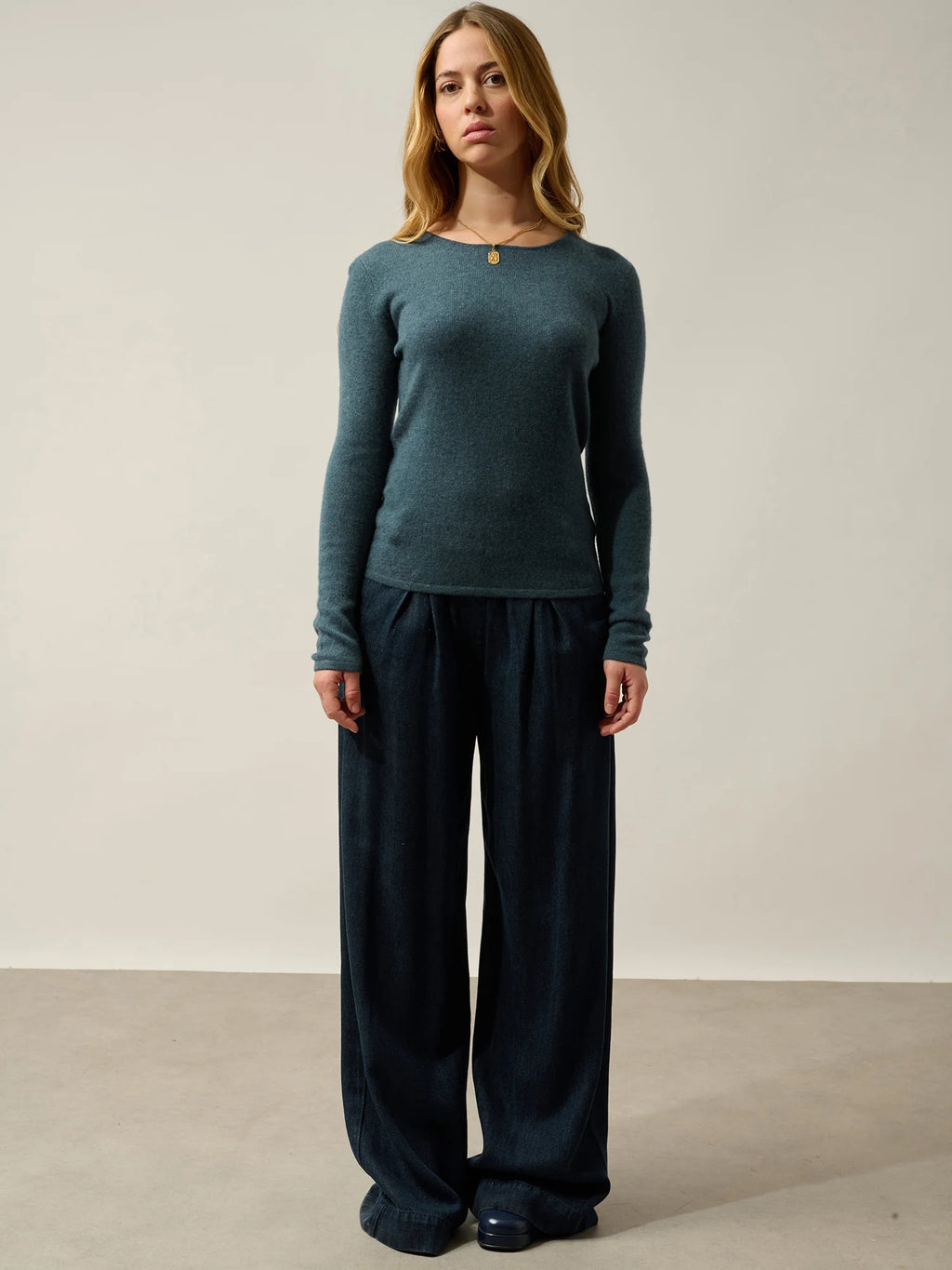 EPÉNA pull col rond vert canard chiné