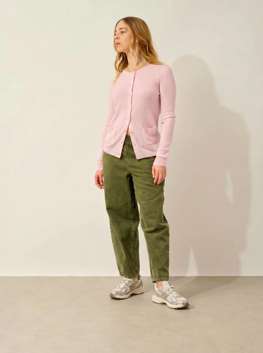 CARON Strickjacke Rundhalsausschnitt Puderrosa