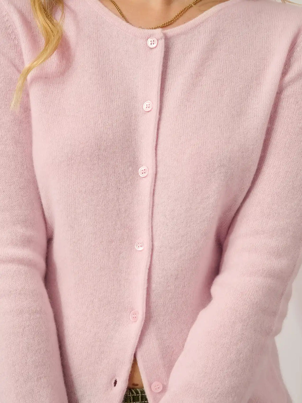 CARON Strickjacke Rundhalsausschnitt Puderrosa