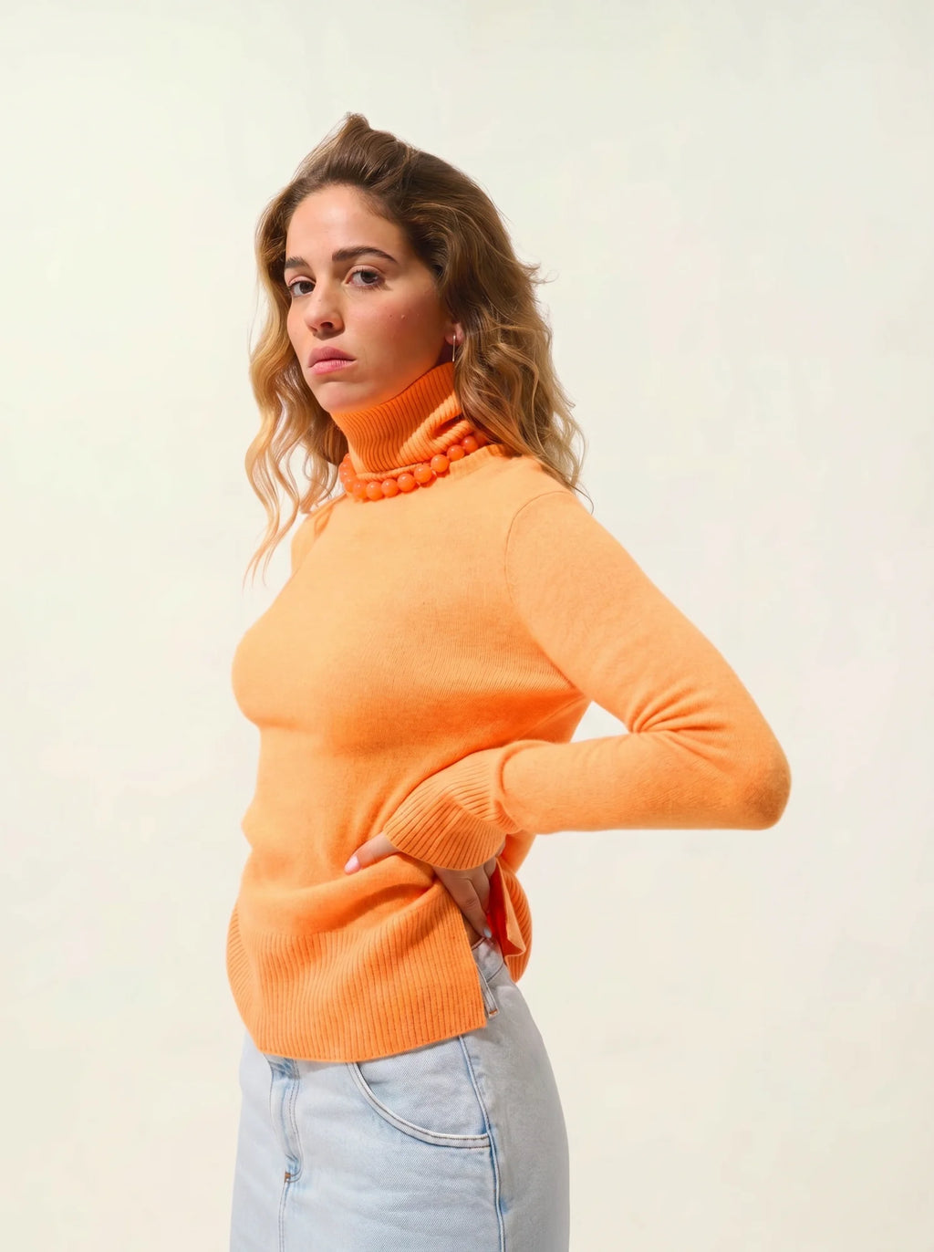 FORNET Pullover Rollkragen Neonmandarine