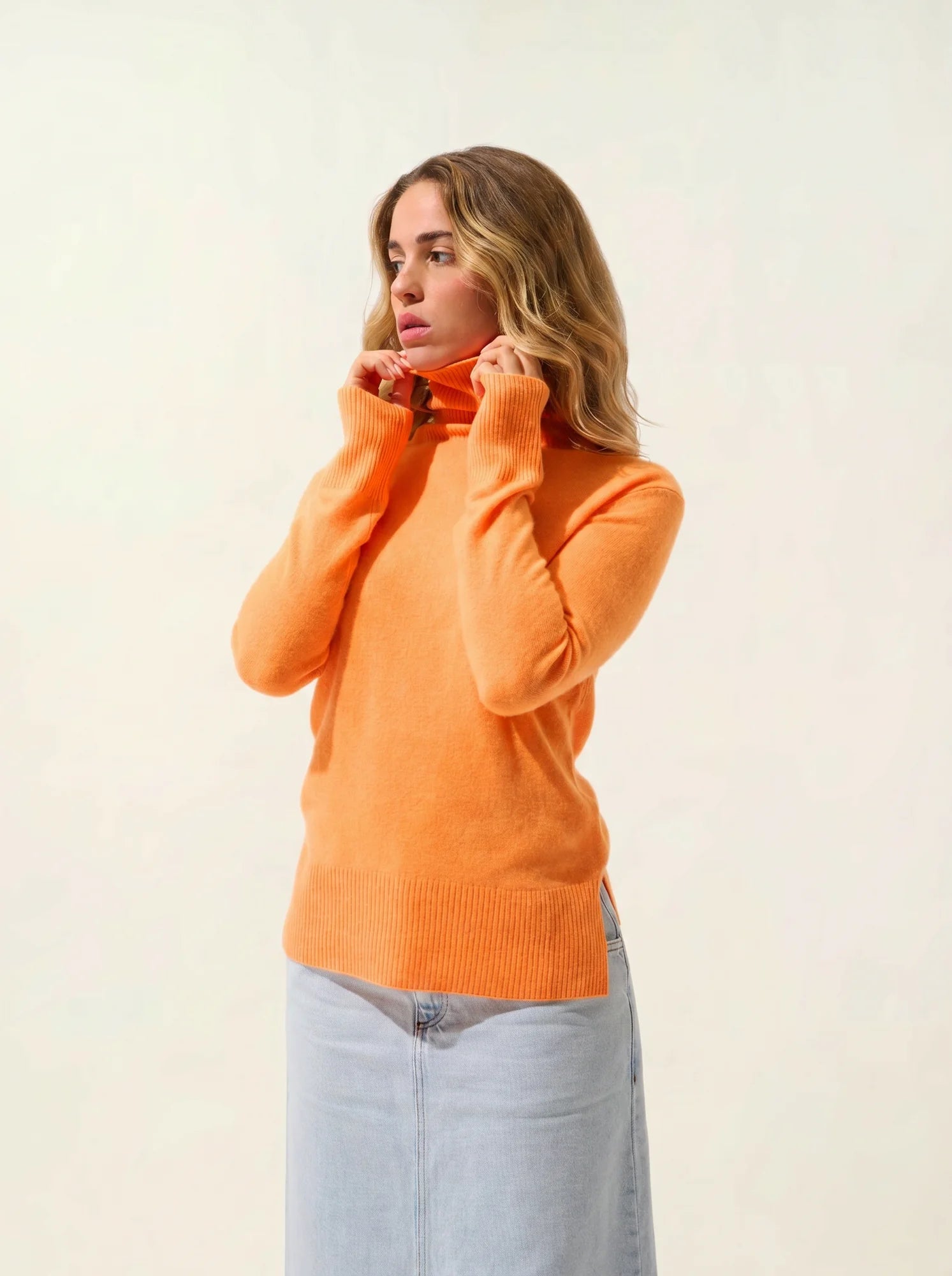 FORNET Pullover Rollkragen Neonmandarine