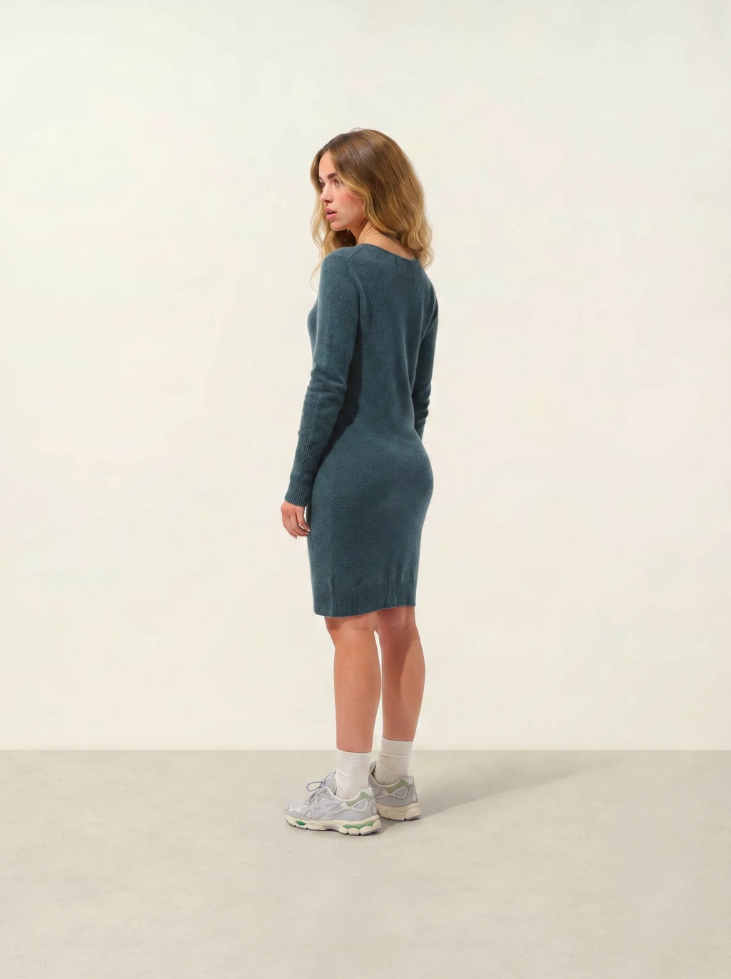 ARMET robe col rond vert canard chiné