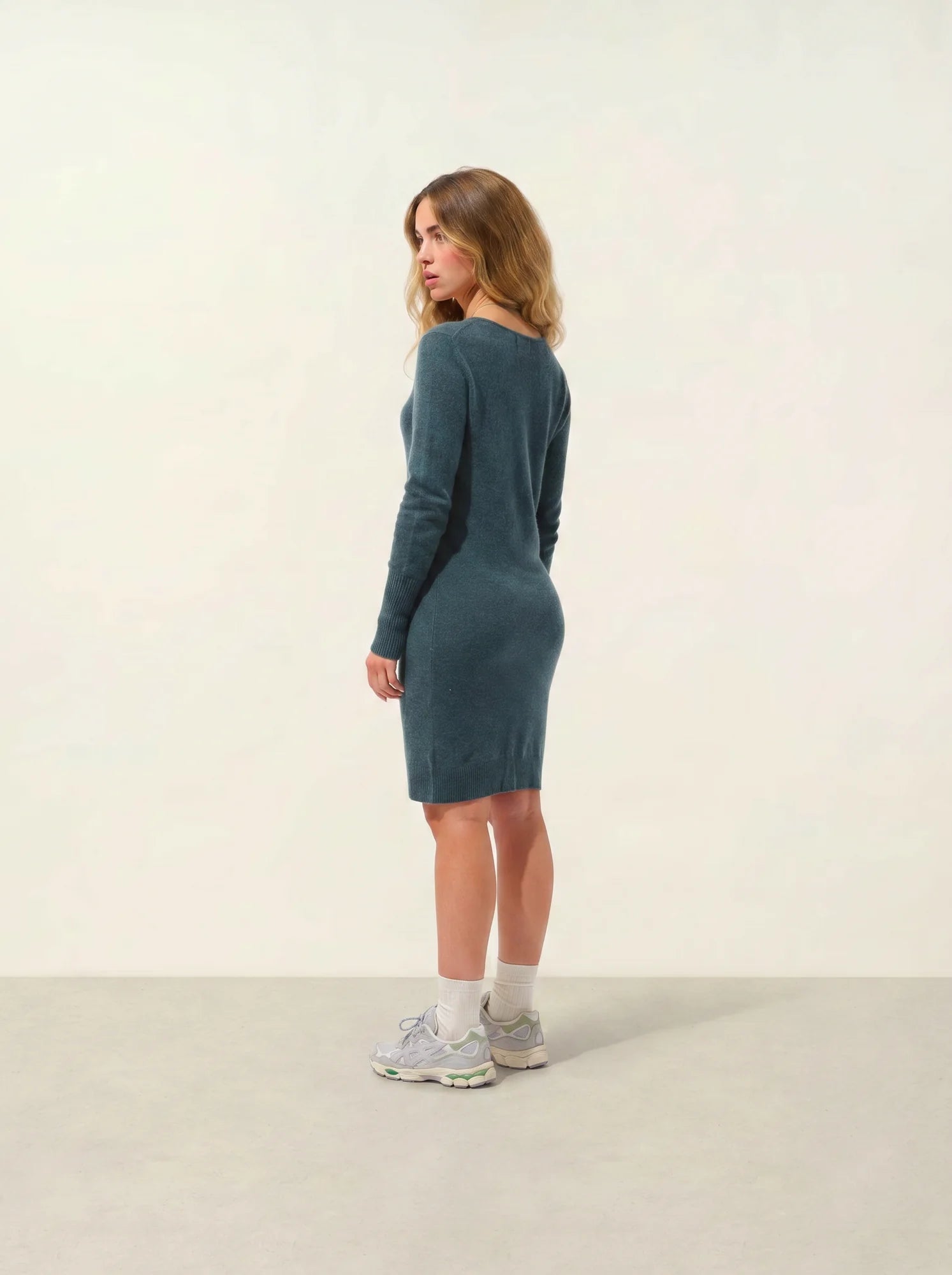 ARMET robe col rond vert canard chiné