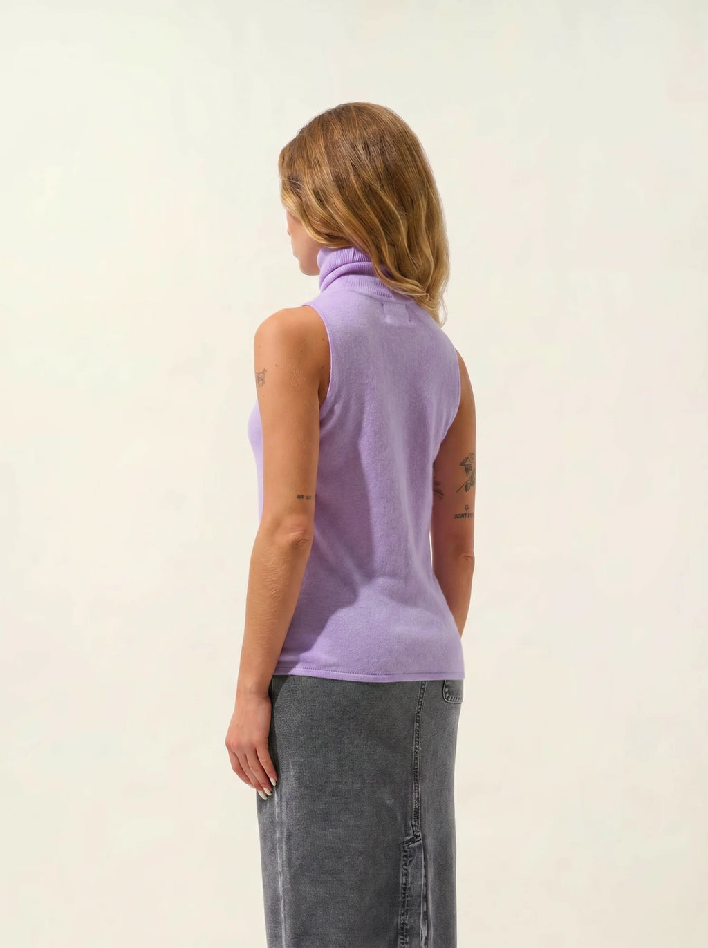 CAPUCIN Pullover Rollkragen ärmellos Malvenfarben