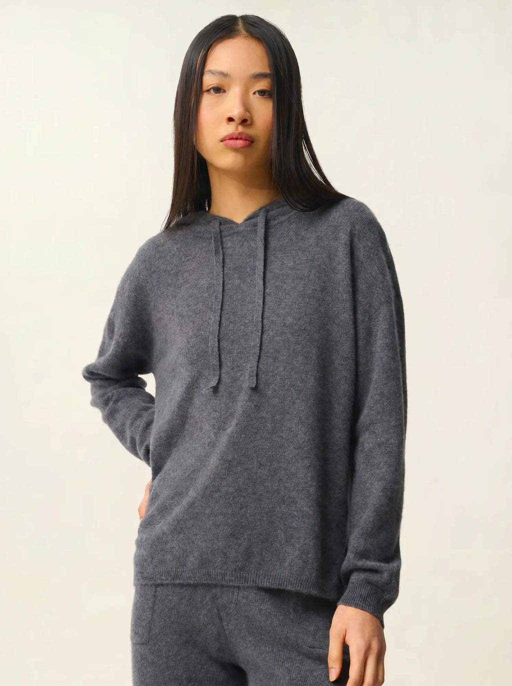 DORTE Pullover mit Kapuze Anthrazit meliert