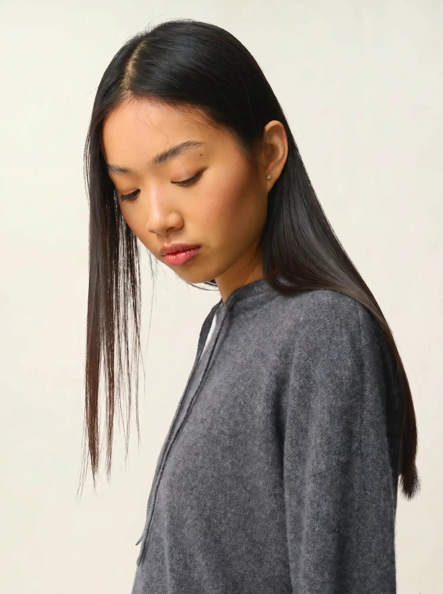 DORTE Pullover mit Kapuze Anthrazit meliert