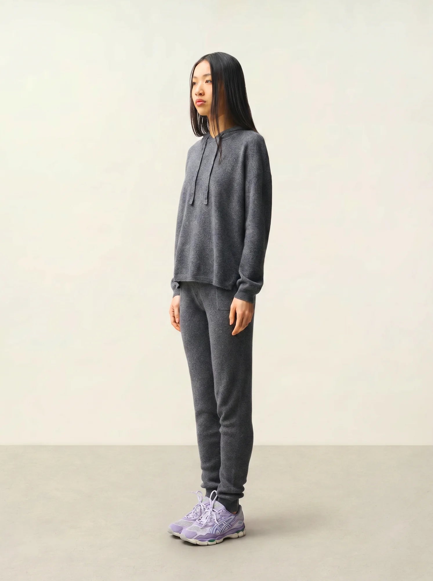 DORTE Pullover mit Kapuze Anthrazit meliert