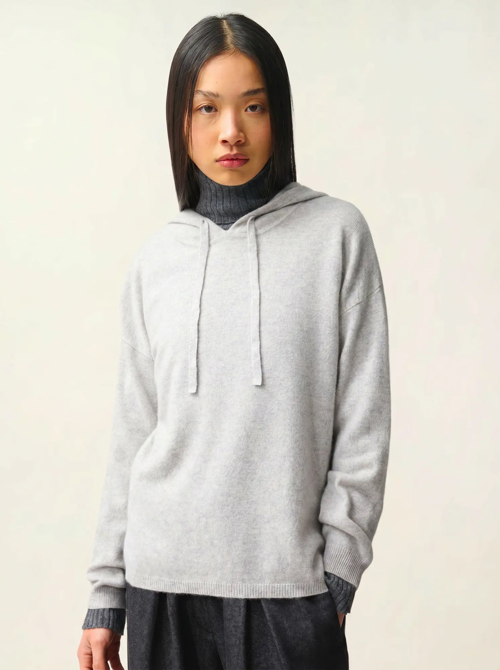 DORTE pull capuche gris clair chiné