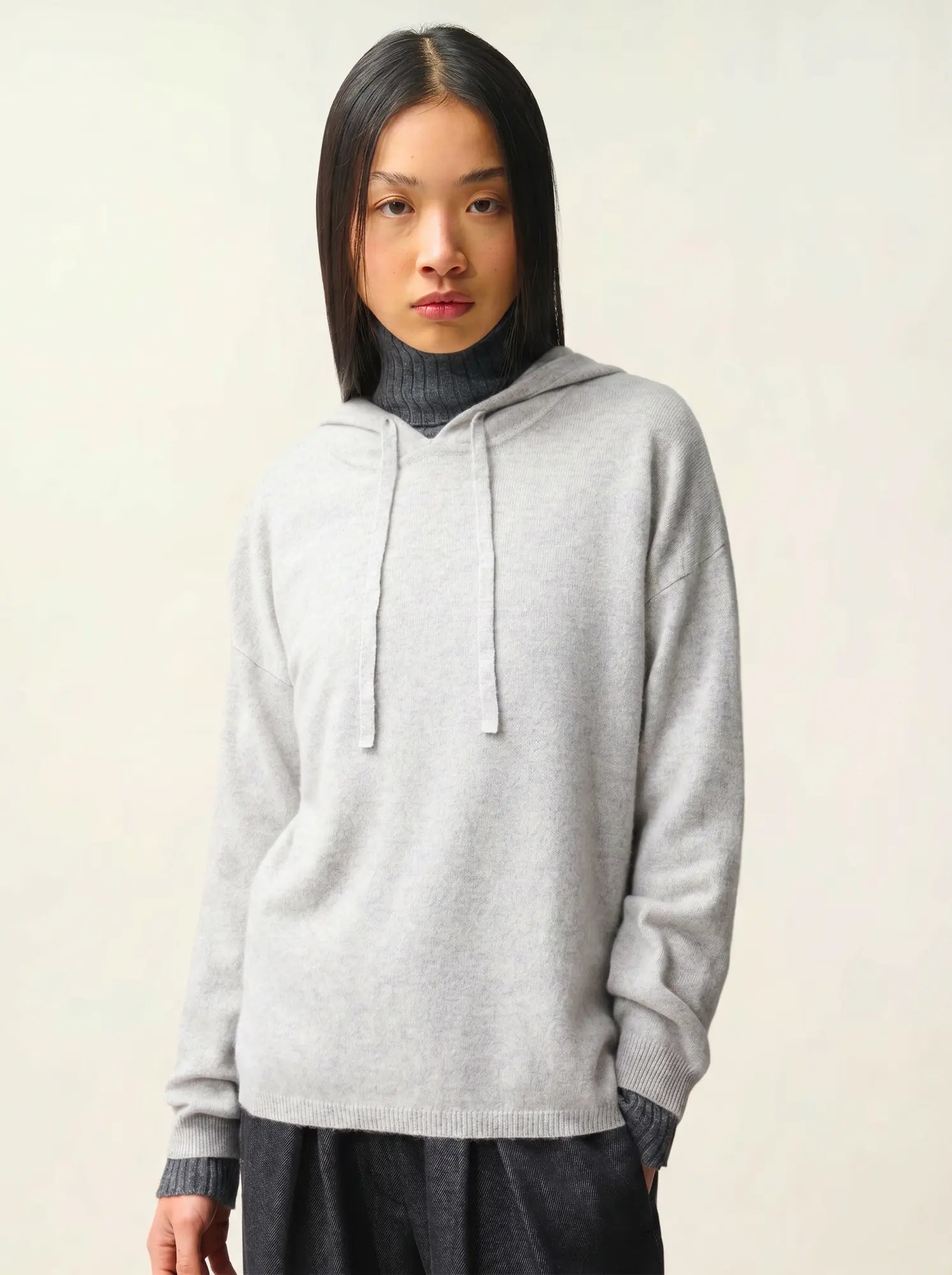 DORTE pull capuche gris clair chiné