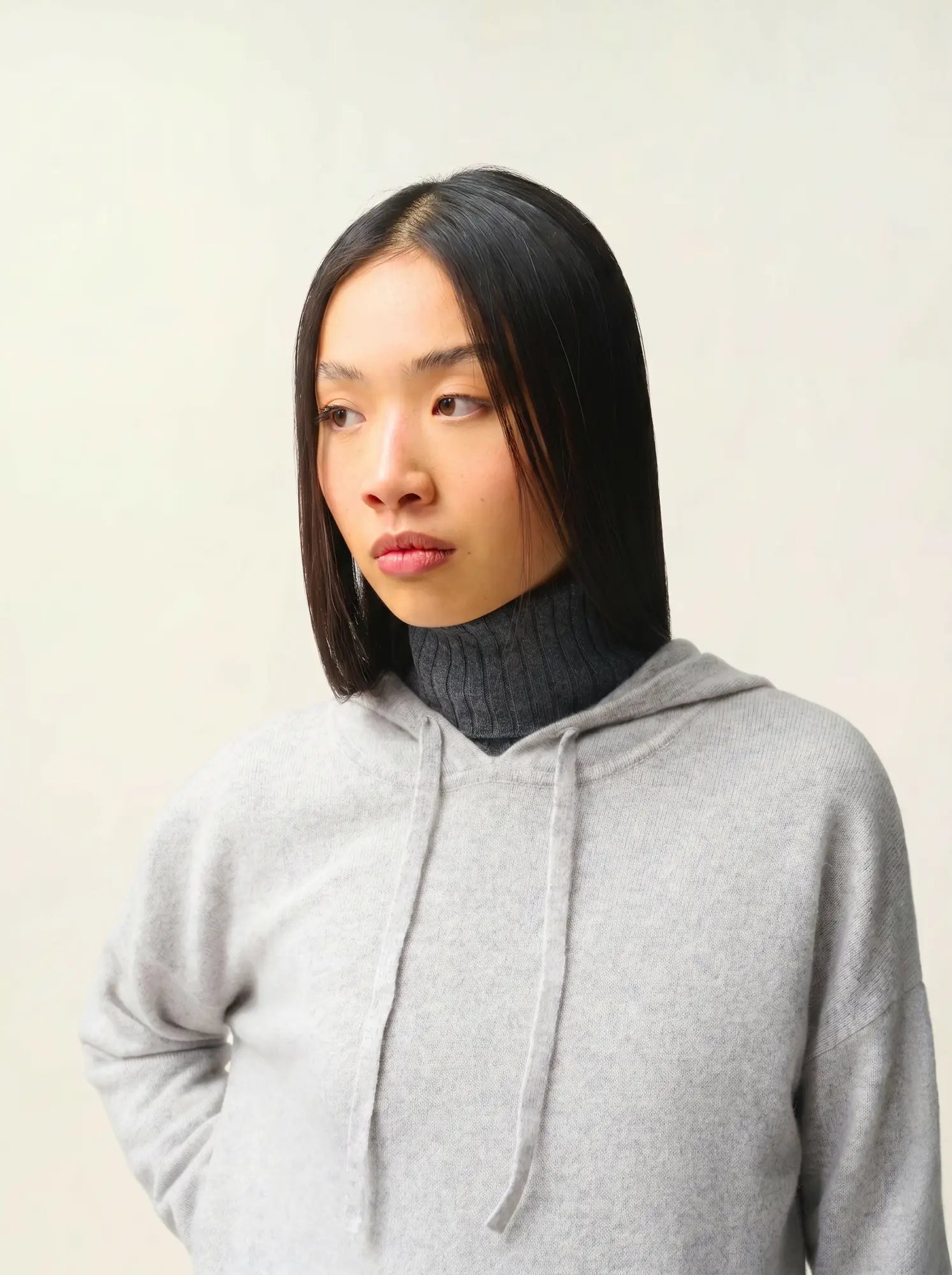 DORTE pull capuche gris clair chiné
