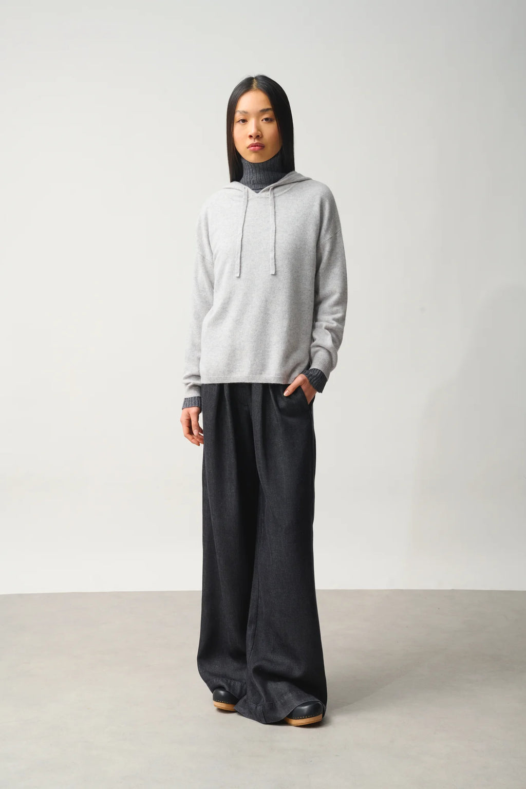 DORTE pull capuche gris clair chiné