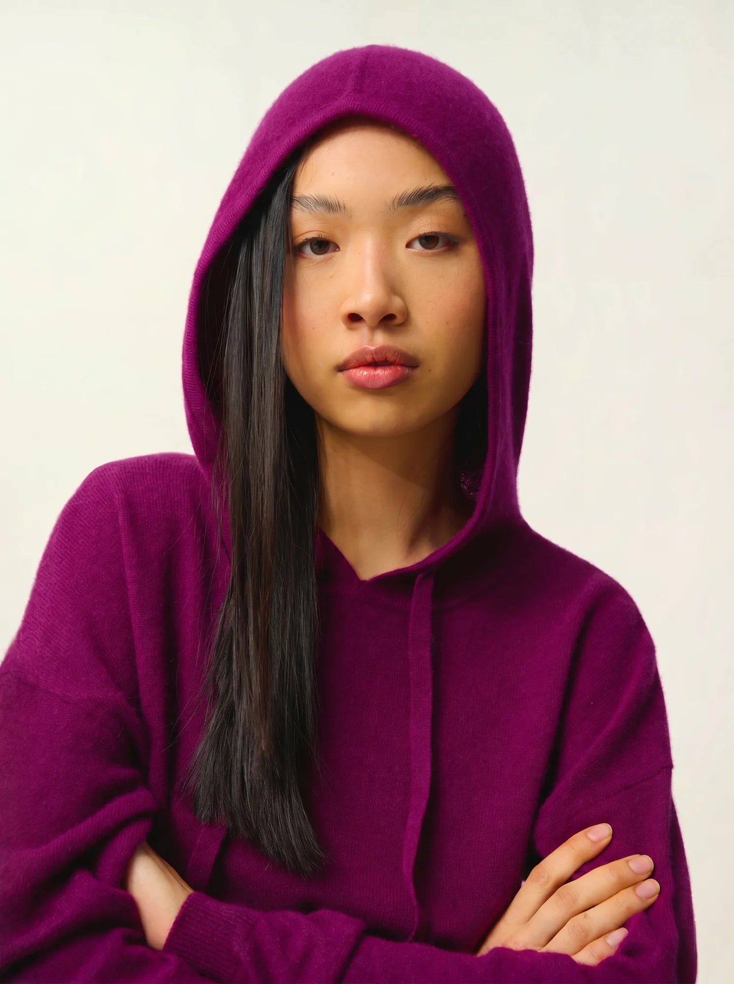 DORTE Pullover mit Kapuze Pflaumenblau