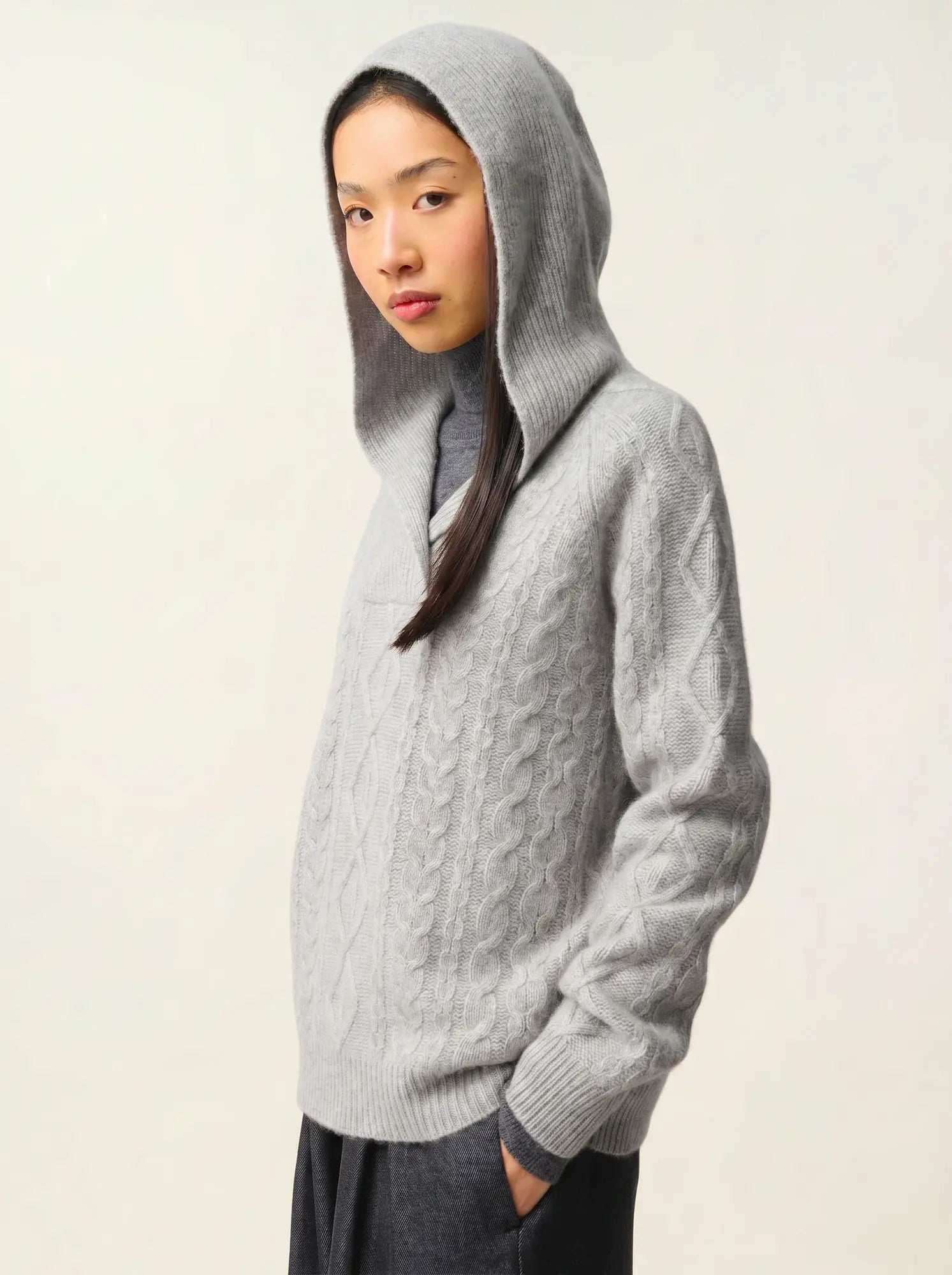 KHANDRO sweater hooded 6 ply heather cloud