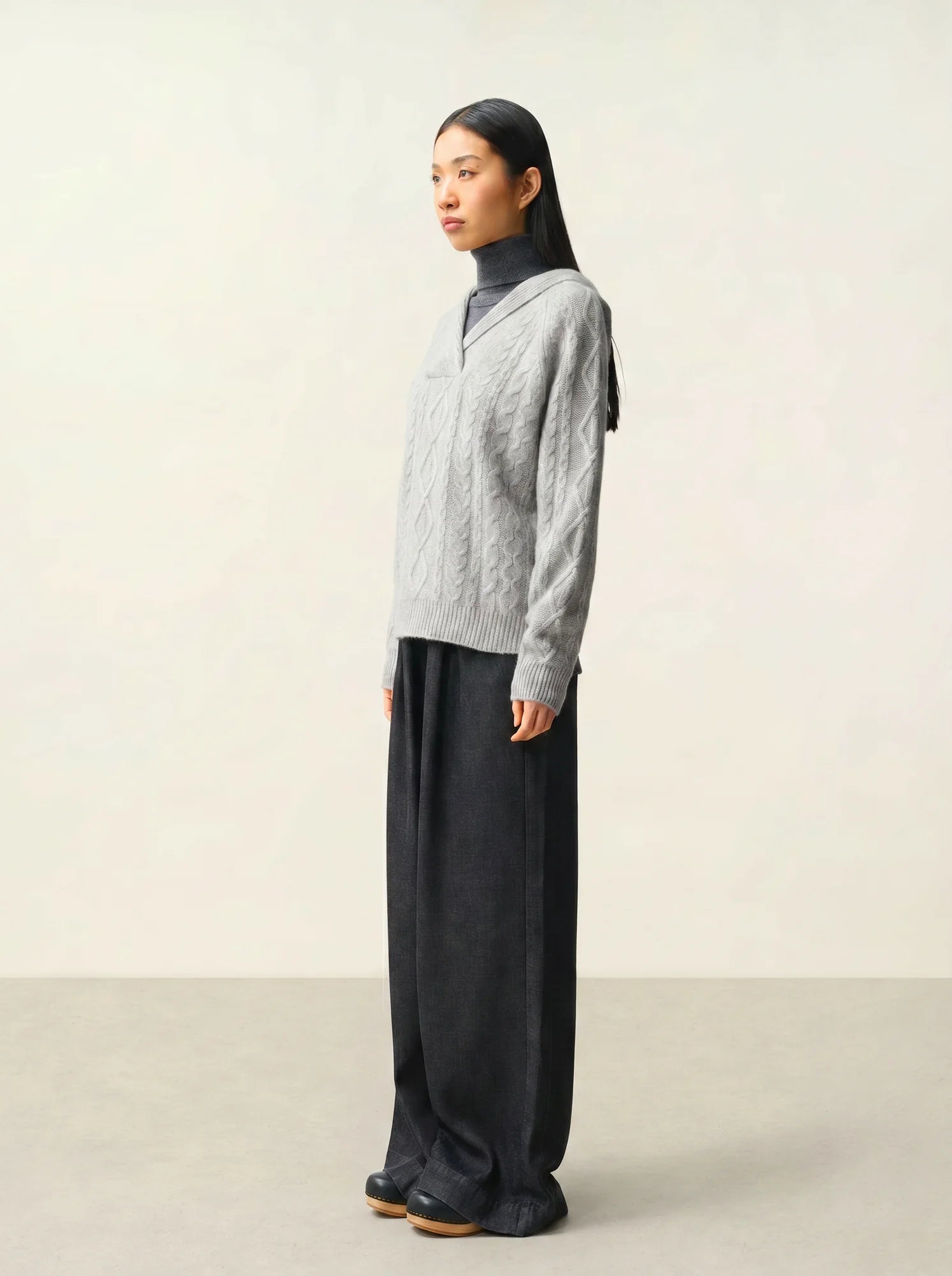 KHANDRO sweater hooded 6 ply heather cloud