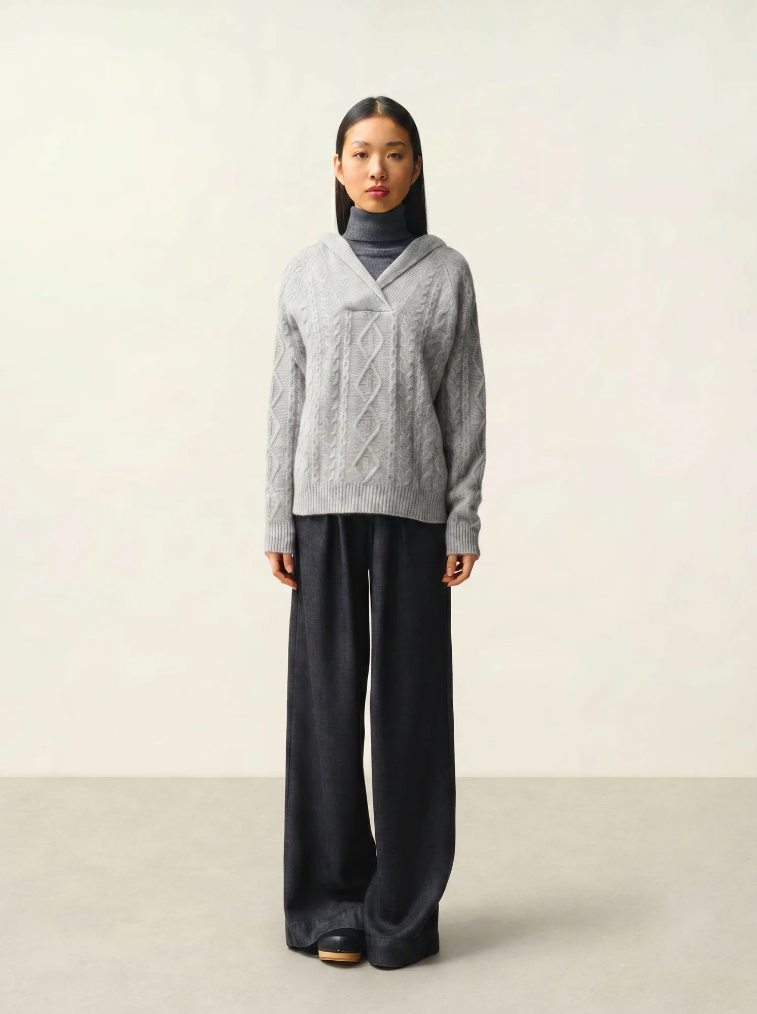 KHANDRO sweater hooded 6 ply heather cloud