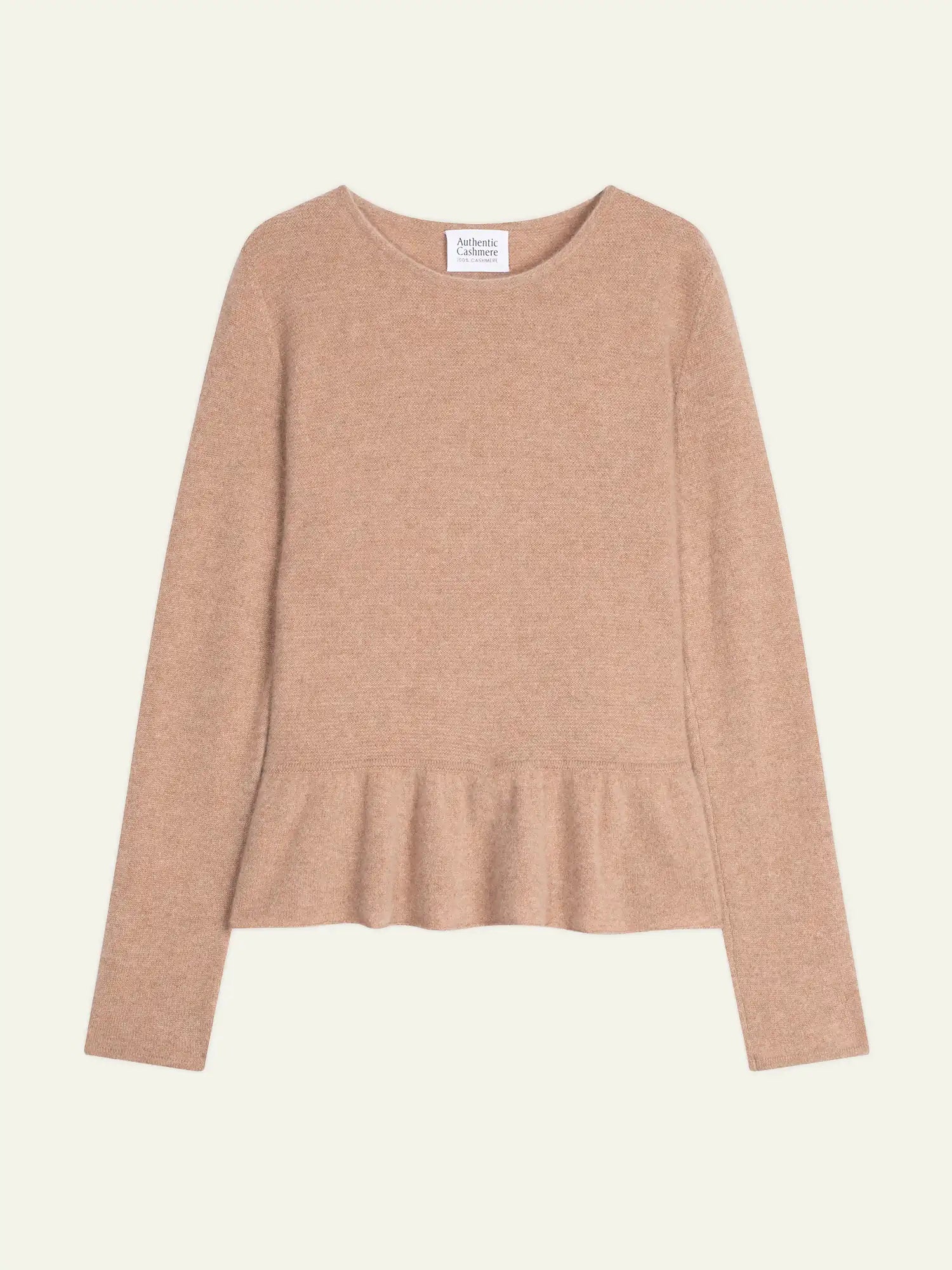 CADAIR pull col rond bas volanté camel chiné