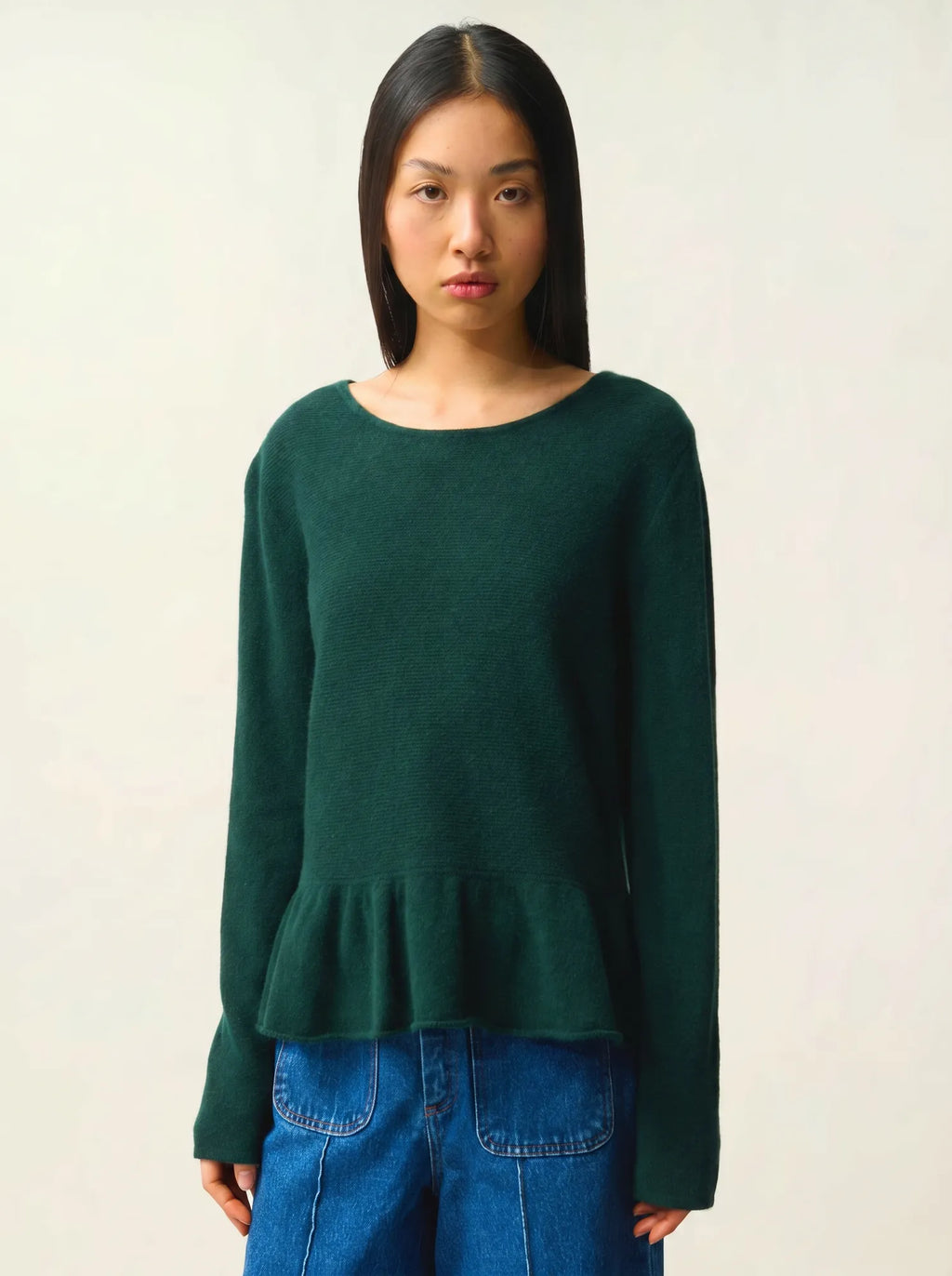 CADAIR pullover rundhalsausschnitt mit volant-saum zypresse
