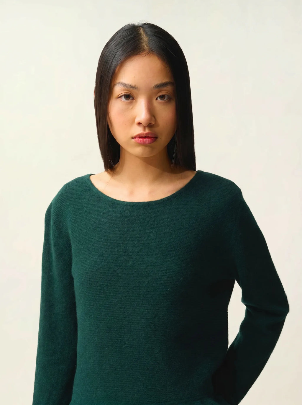 CADAIR pullover rundhalsausschnitt mit volant-saum zypresse
