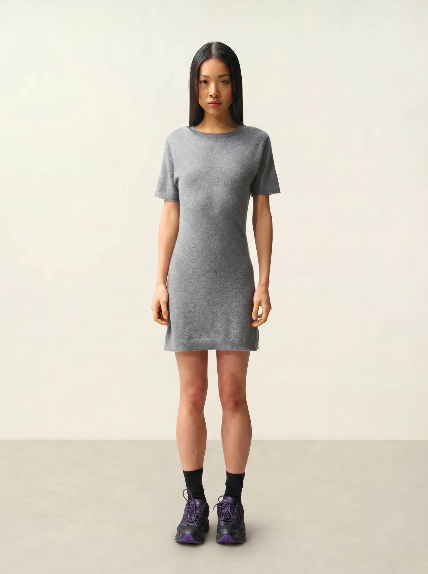 LYNN dress crew neck short sleeve heather flannel