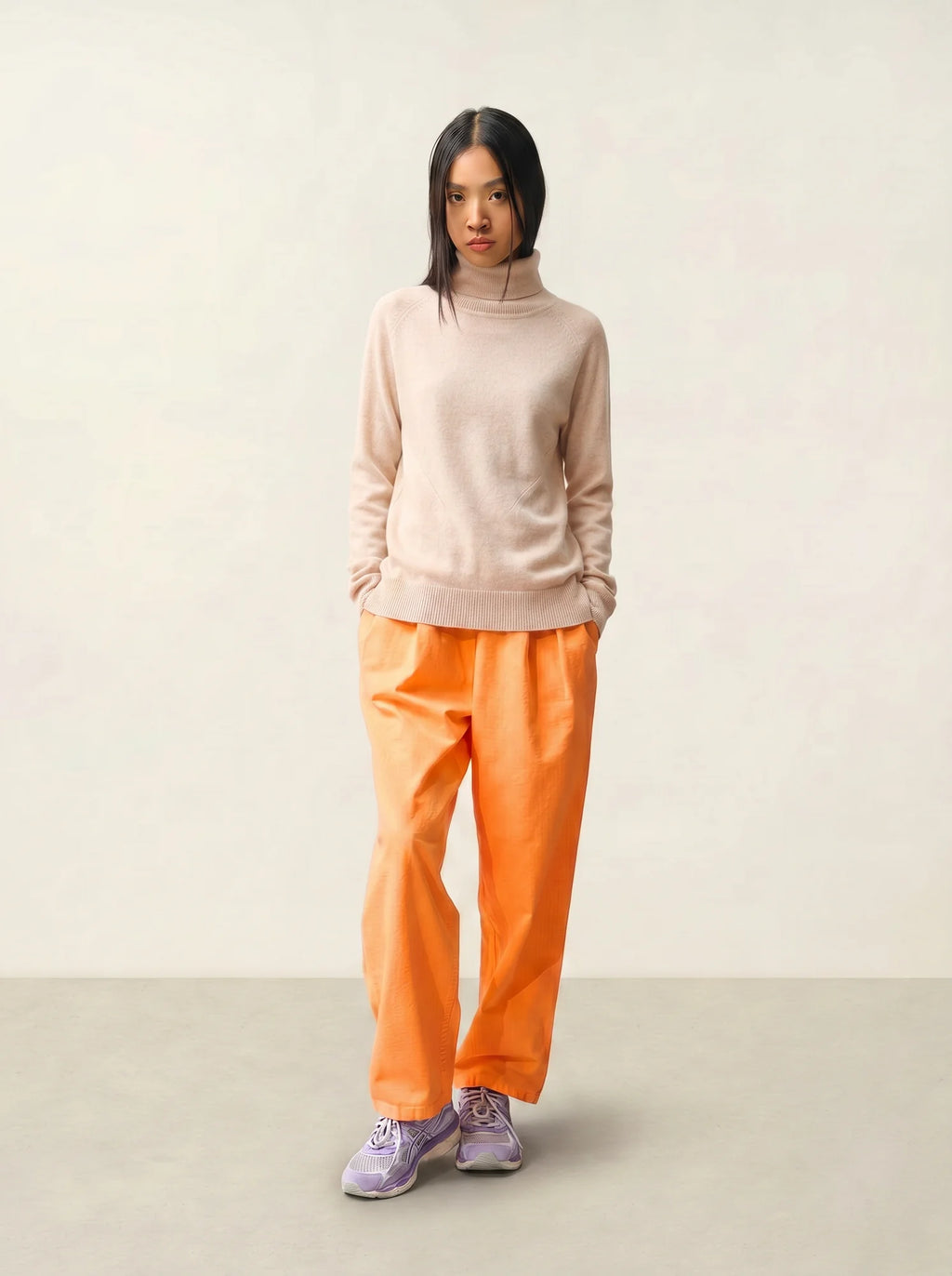 MADELINE Pull Col Roulé Beige Chiné