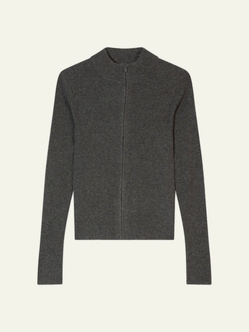 ALBERTE Gilet Zippé Col Montant Anthracite Chiné