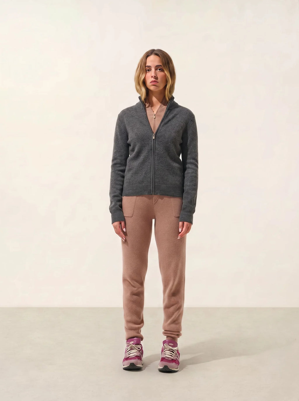 ALBERTE Gilet Zippé Col Montant Anthracite Chiné