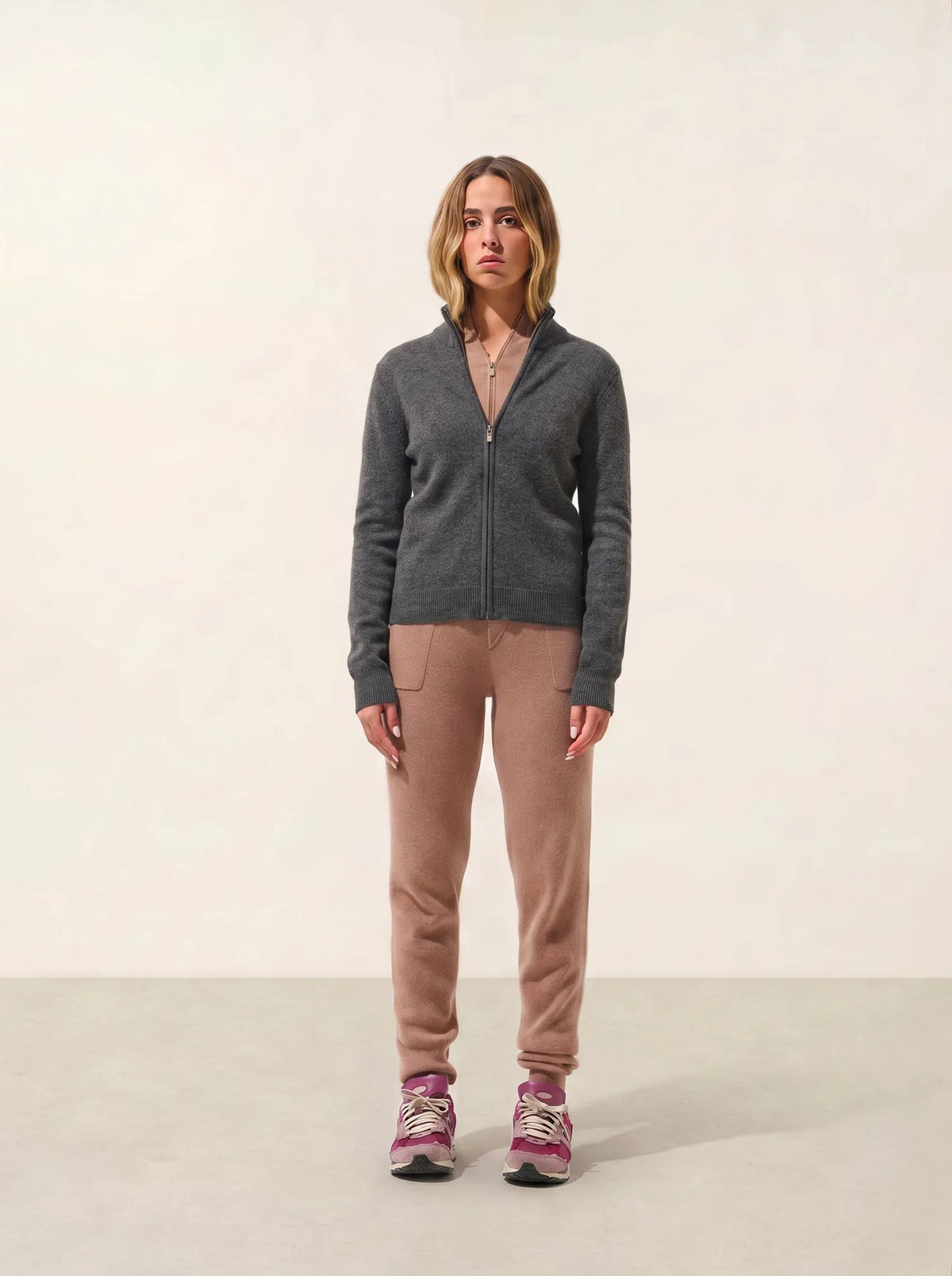 ALBERTE Gilet Zippé Col Montant Anthracite Chiné