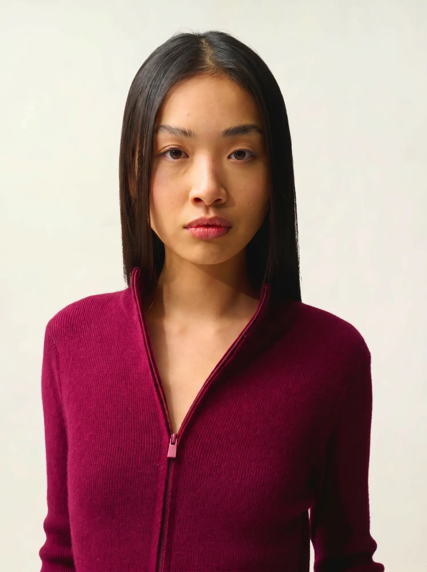 ALBERTE gilet zippé col montant bordeaux