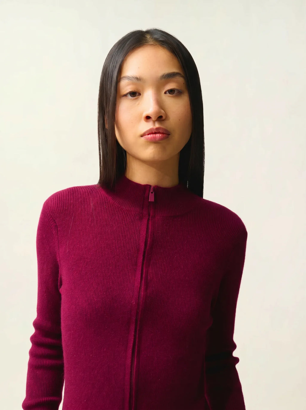ALBERTE gilet zippé col montant bordeaux