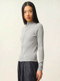 ALBERTE gilet zippé col montant gris chiné