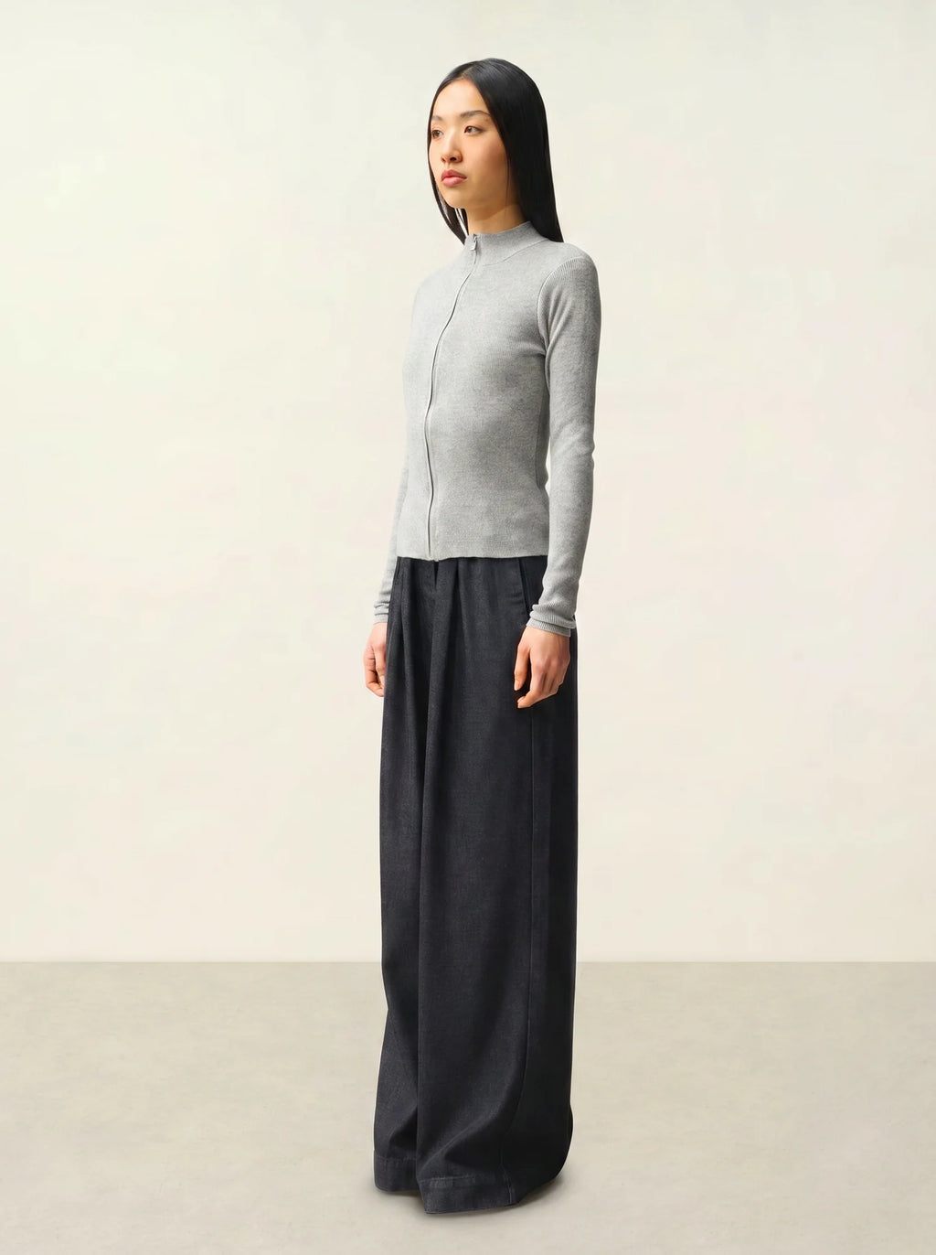 ALBERTE gilet zippé col montant gris chiné