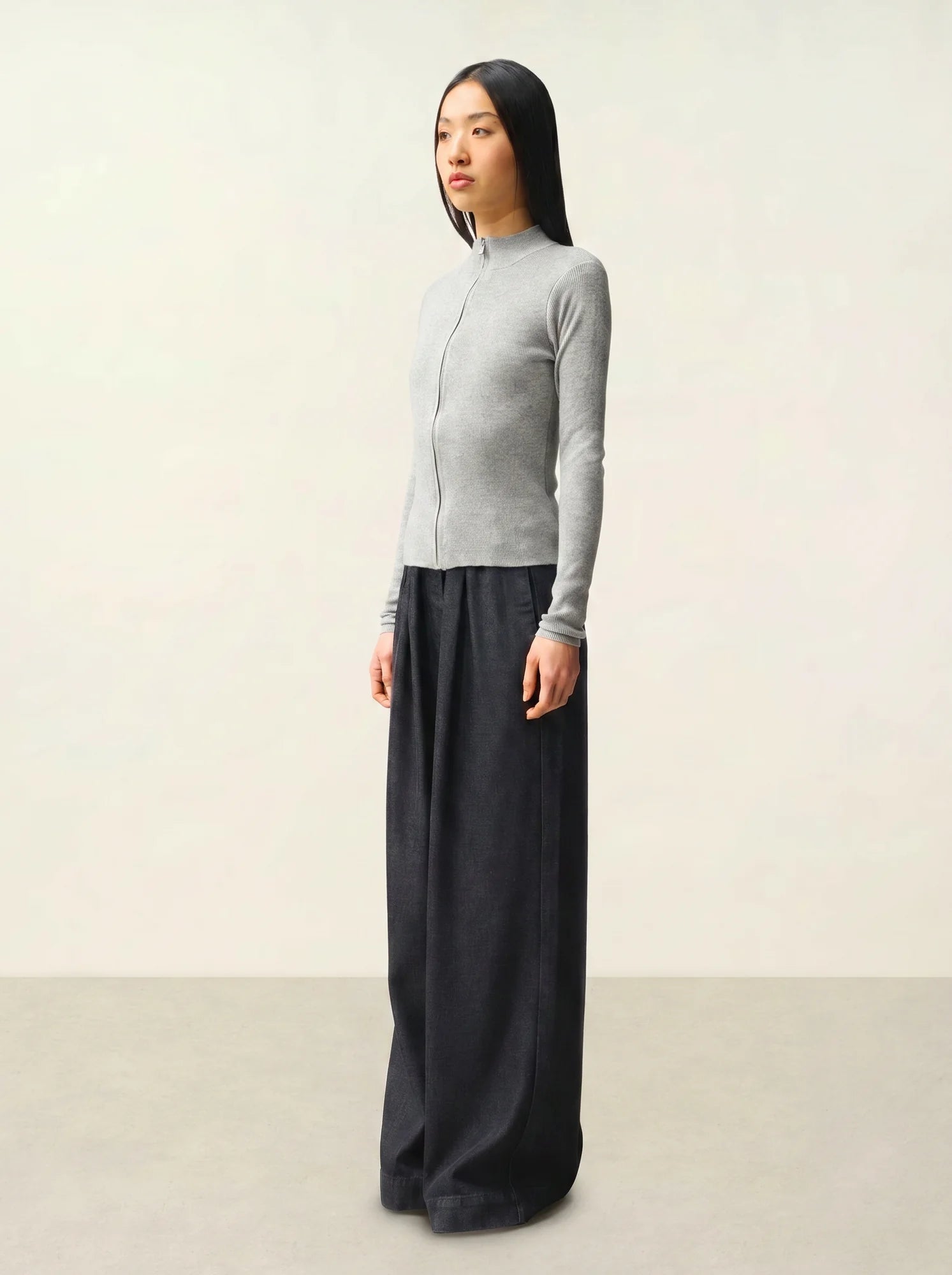 ALBERTE gilet zippé col montant gris chiné